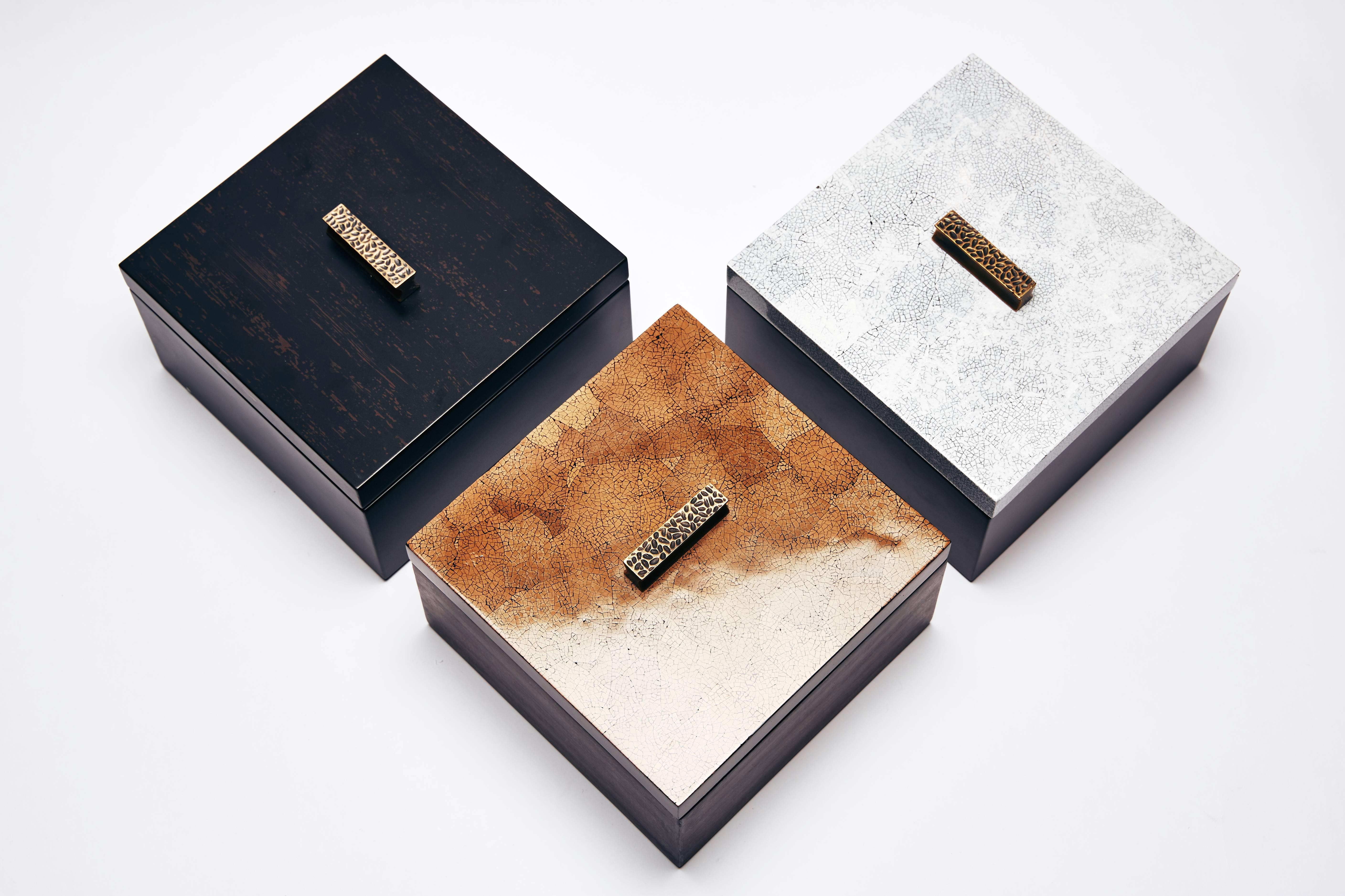Wood Decorative Boxes, ELLA by Reda Amalou Design, 2016 - Black & Brown Lacquer For Sale