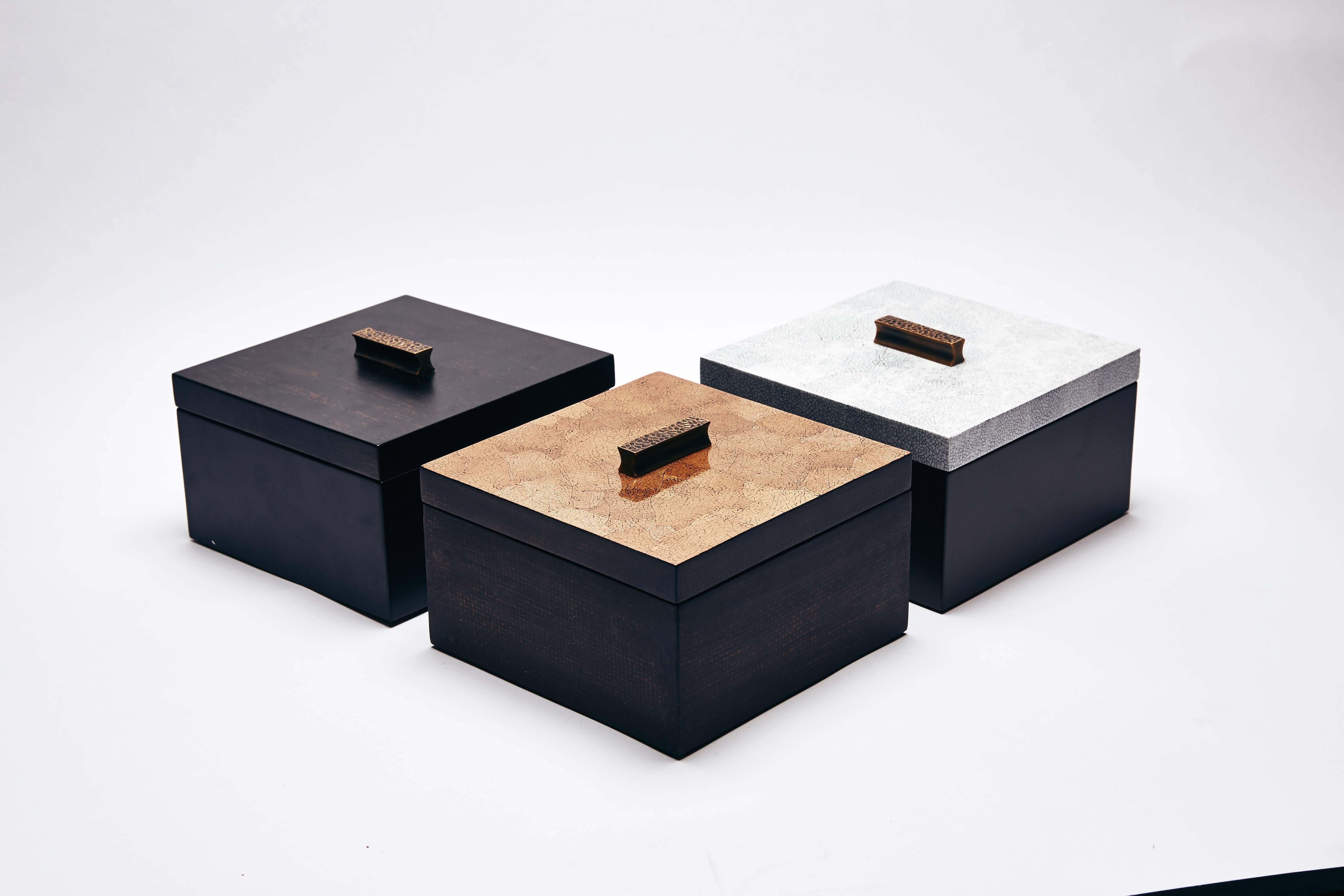 Decorative Boxes, ELLA by Reda Amalou Design, 2016 - Black & Brown Lacquer For Sale 1