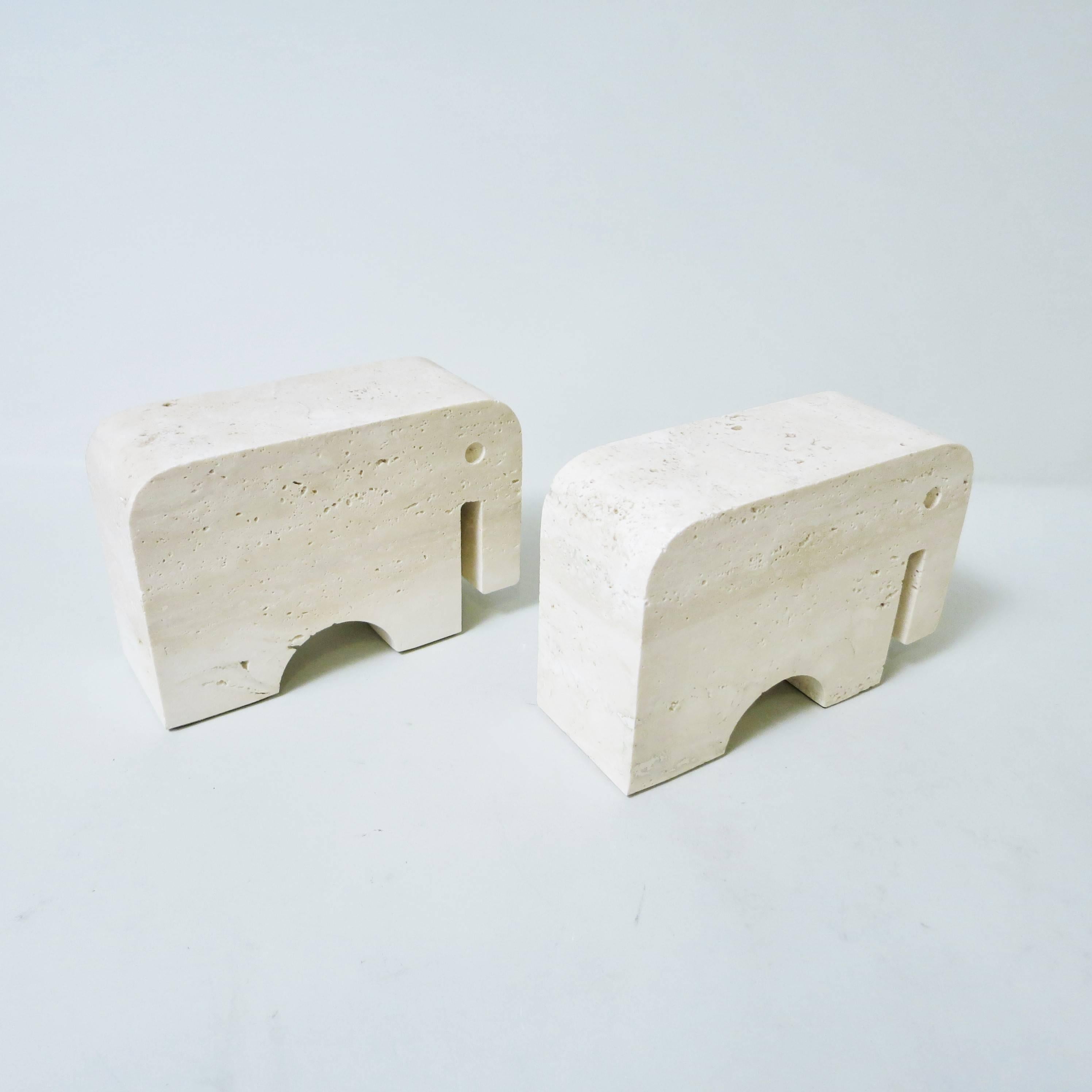 Mid-Century Modern Pair of Bookends Elephant in Travertine by Fratelli Mannelli, 1970