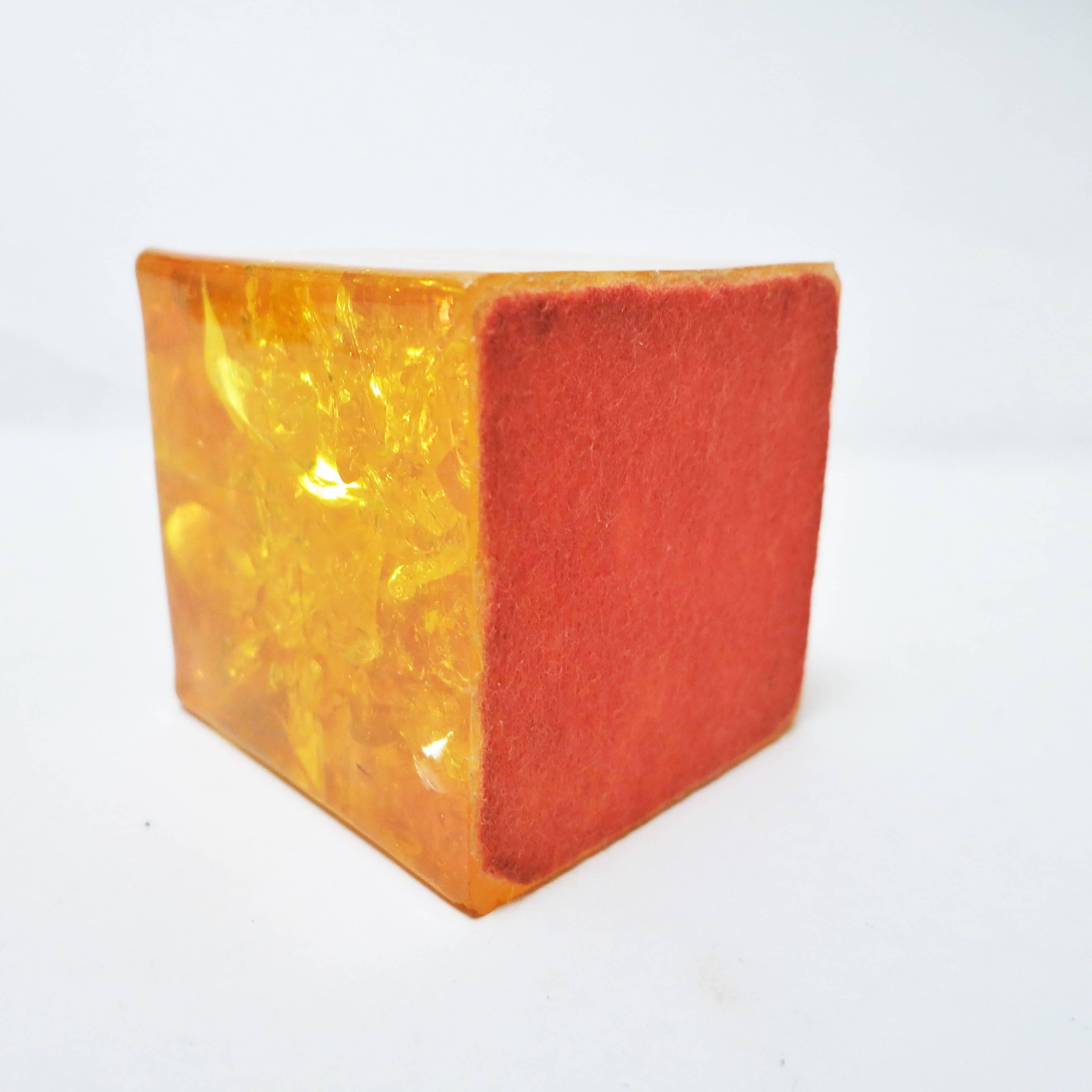 Mid-Century Modern French Midcentury Paperweight Cube in Fractal Resin