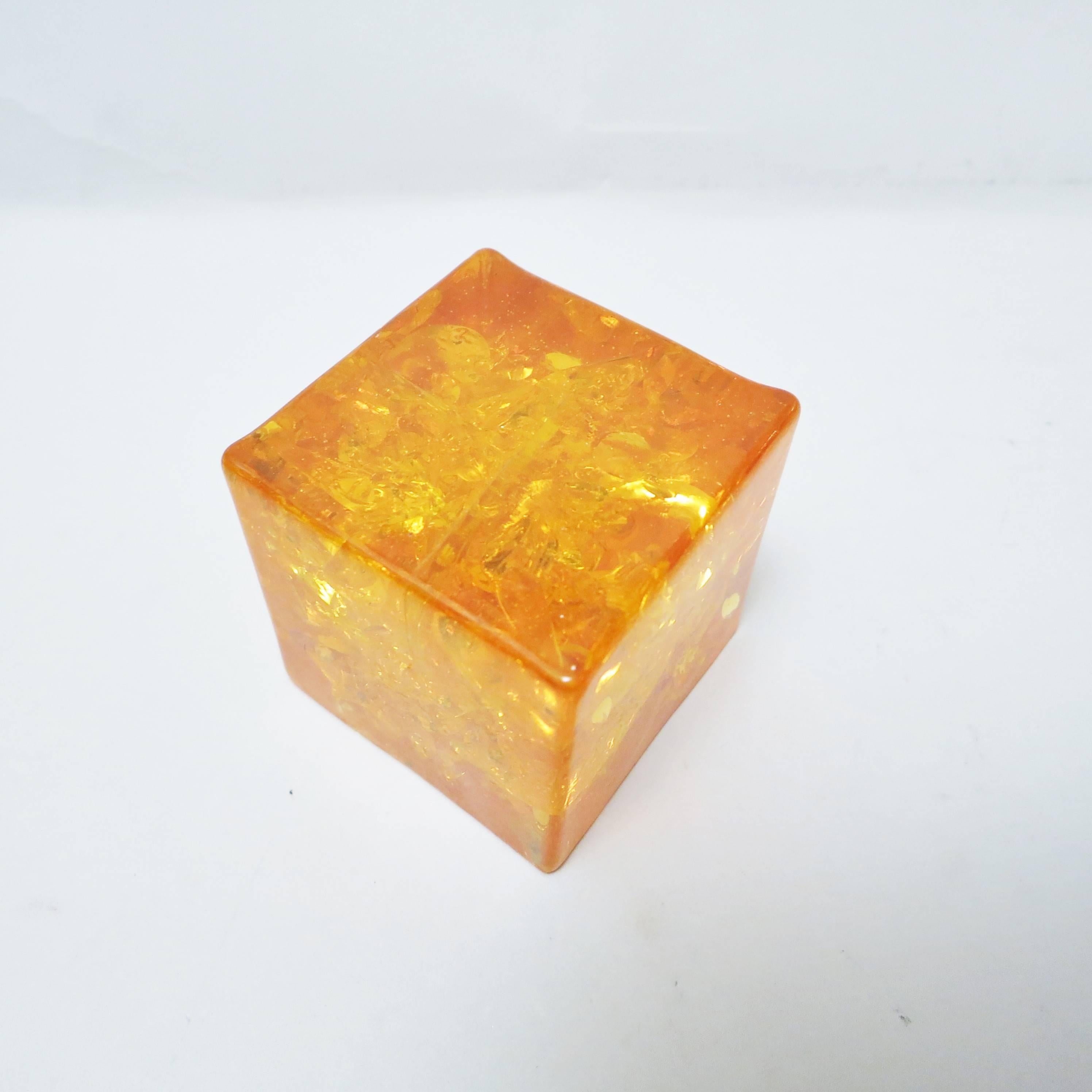 Interesting sculpture cube in orange fractal resin attributed to French artist Pierre Giraudon, circa 1970
handmade, unique piece.