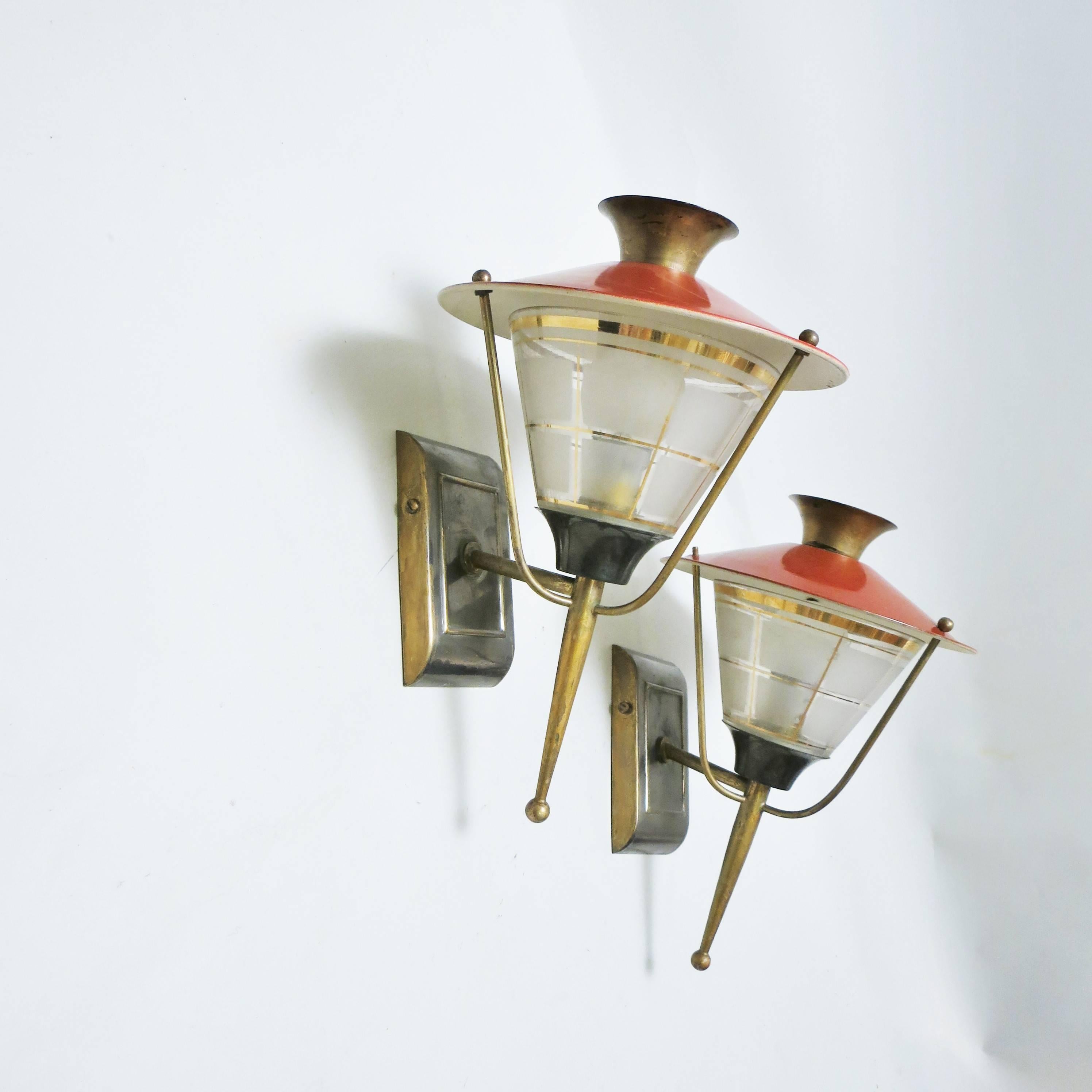 Mid-Century Modern Pair of French Midcentury Lantern Sconces by Maison Lunel