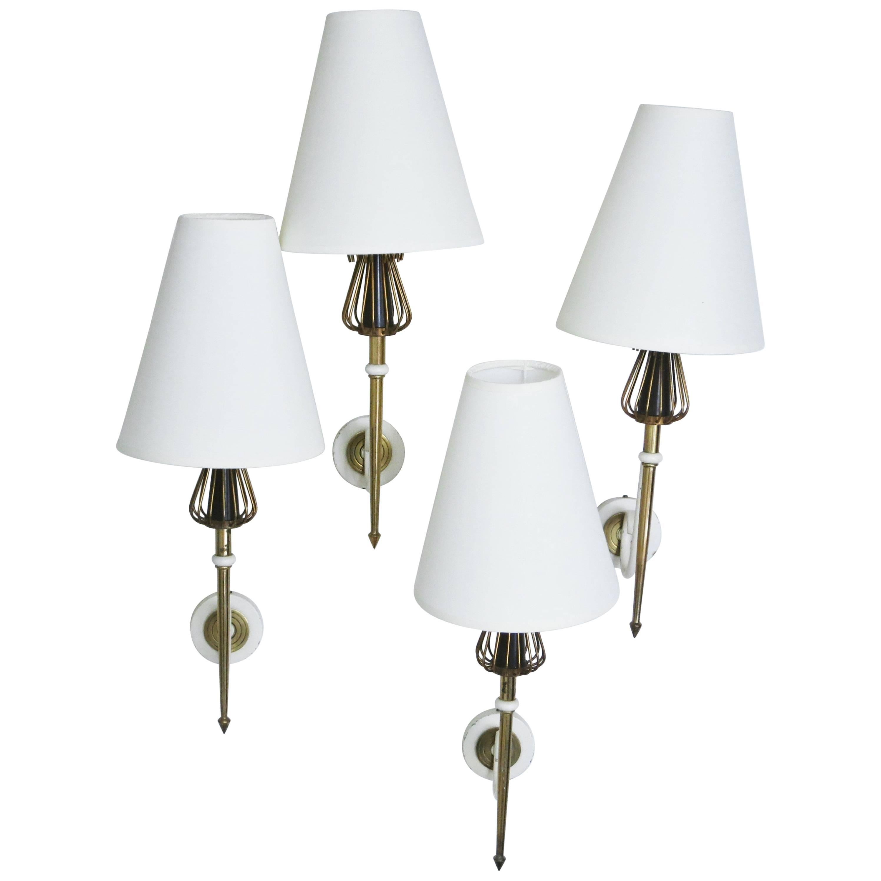 Set of Four French Mid-Century Modern Sconces by Maison Lunel For Sale