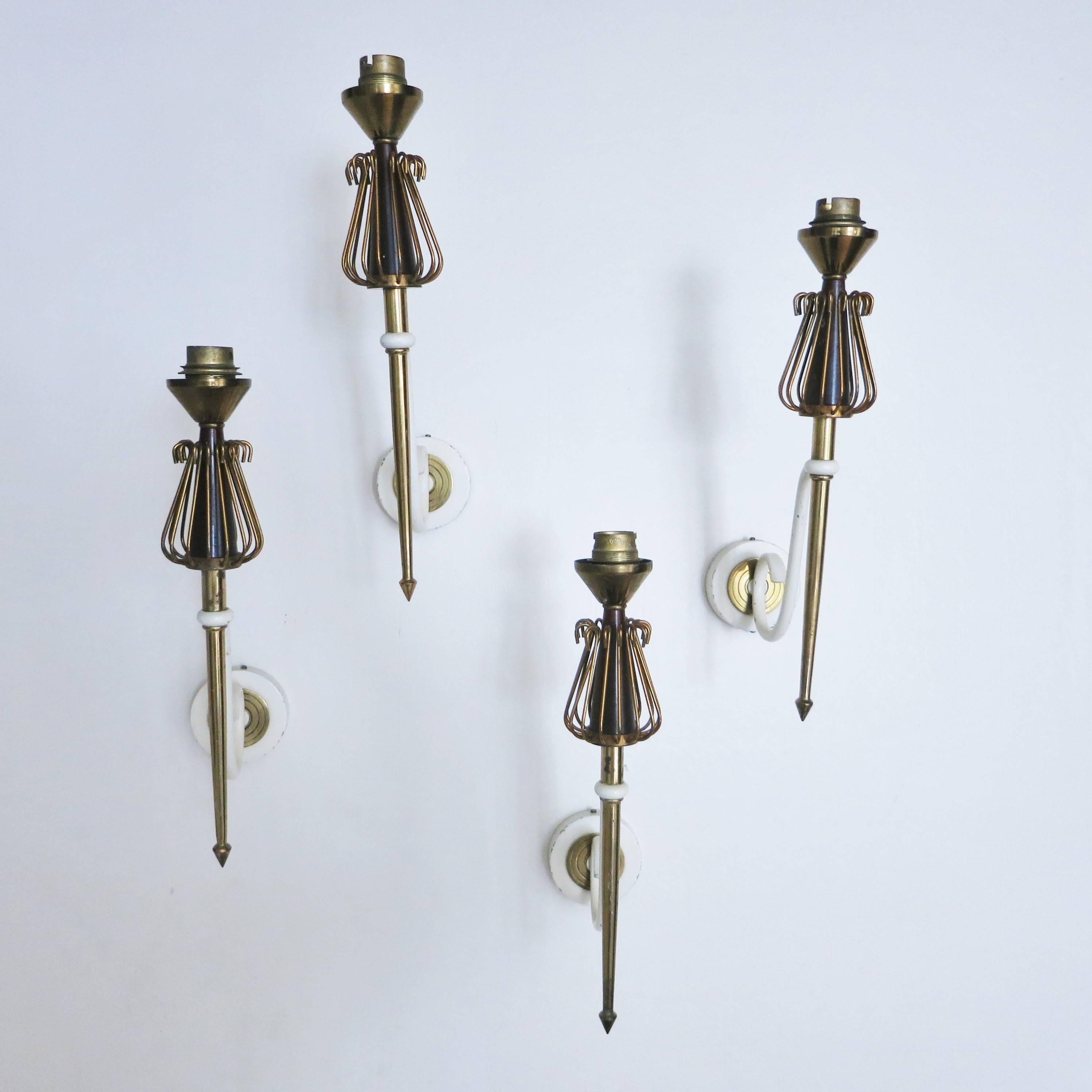 Set of Four French Mid-Century Modern Sconces by Maison Lunel In Good Condition For Sale In Paris, FR