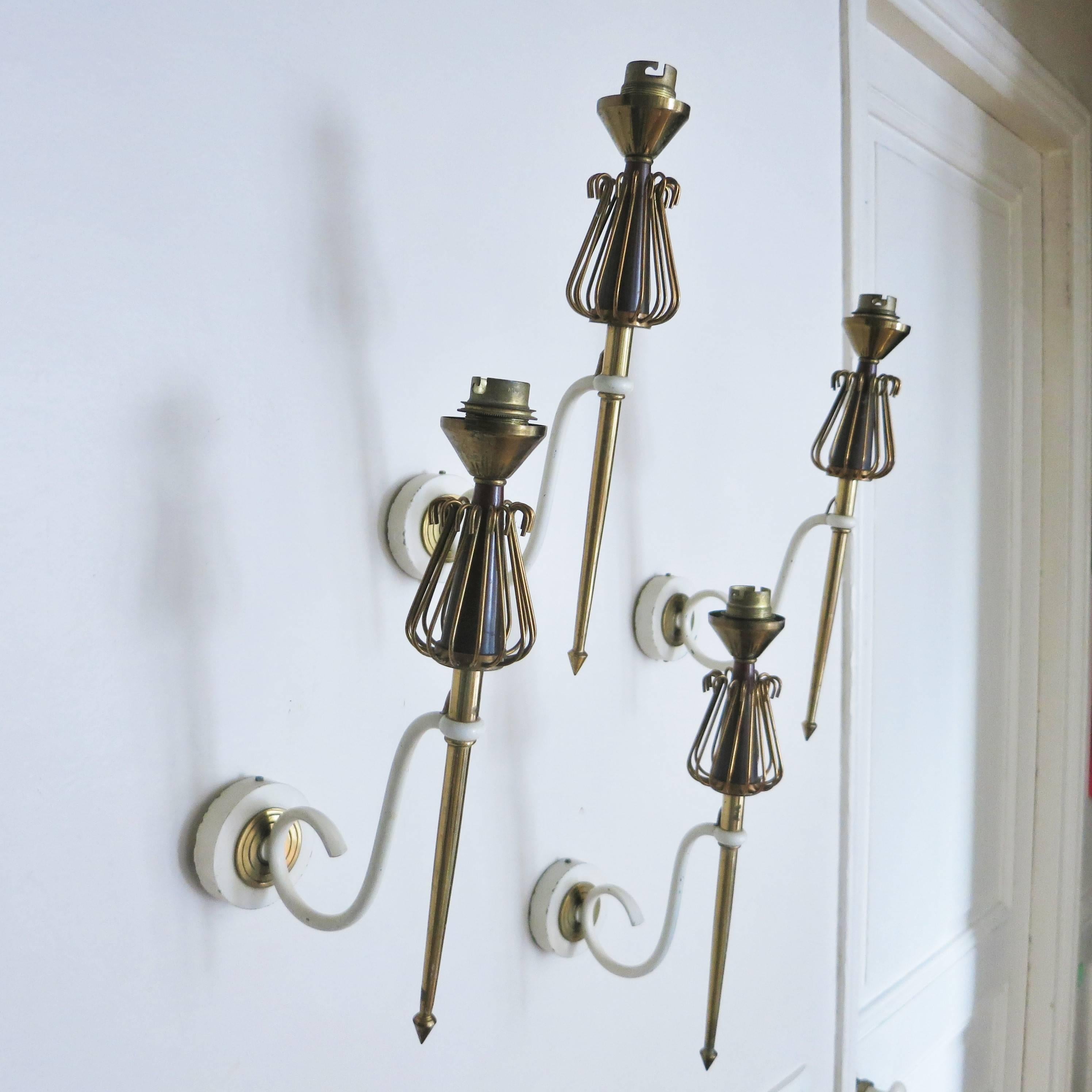 Mid-20th Century Set of Four French Mid-Century Modern Sconces by Maison Lunel For Sale