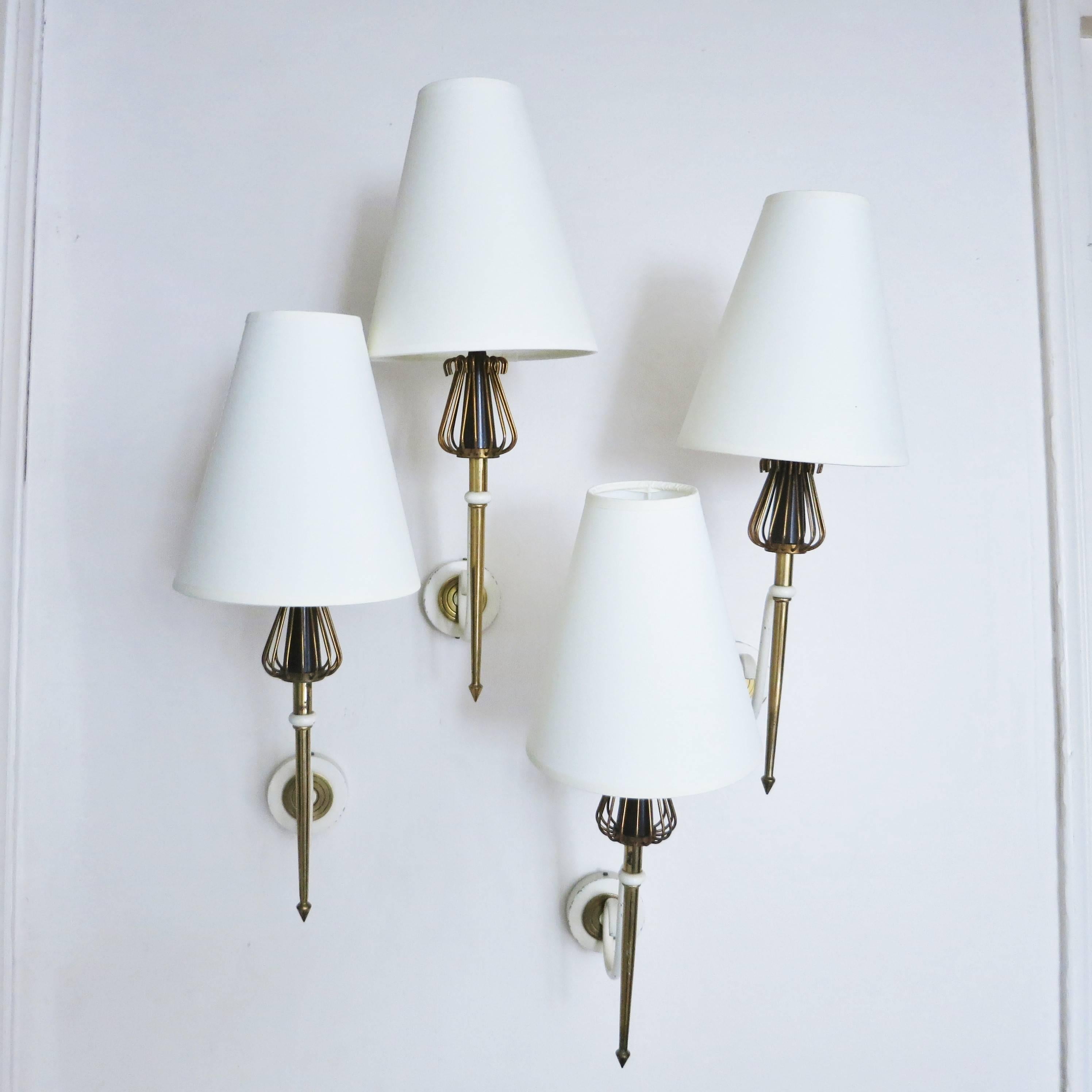 Set of Four French Mid-Century Modern Sconces by Maison Lunel For Sale 2