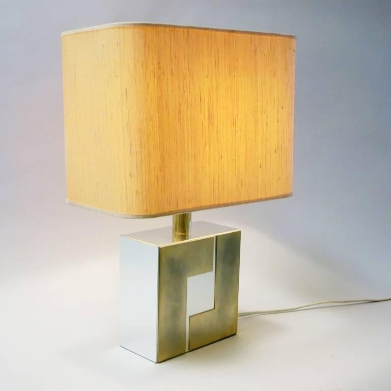 Mid-Century Modern Graphical Brass and Chrome Lamp by Willy Rizzo, 1970s