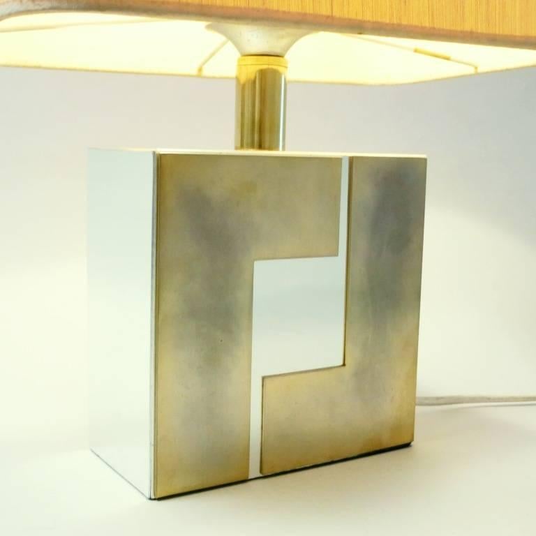 French Graphical Brass and Chrome Lamp by Willy Rizzo, 1970s