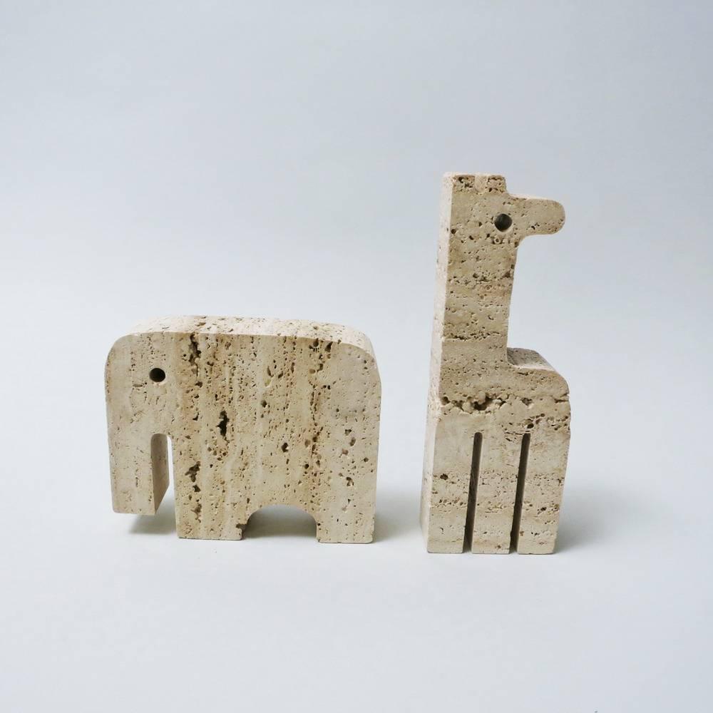 Mid-Century Modern Set of Two Animals Sculptures in Travertine by Fratelli Mannelli