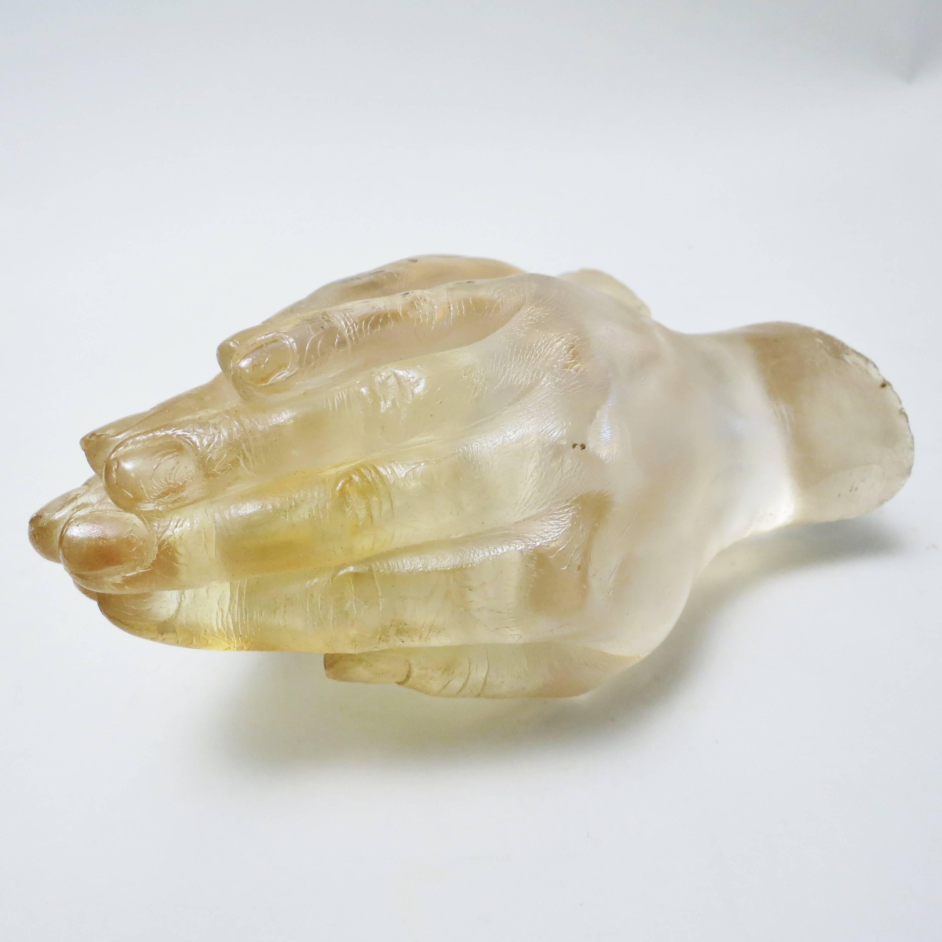 Cast Sculpture Hands in Yellow Resin Attributed to Pierre Giraudon