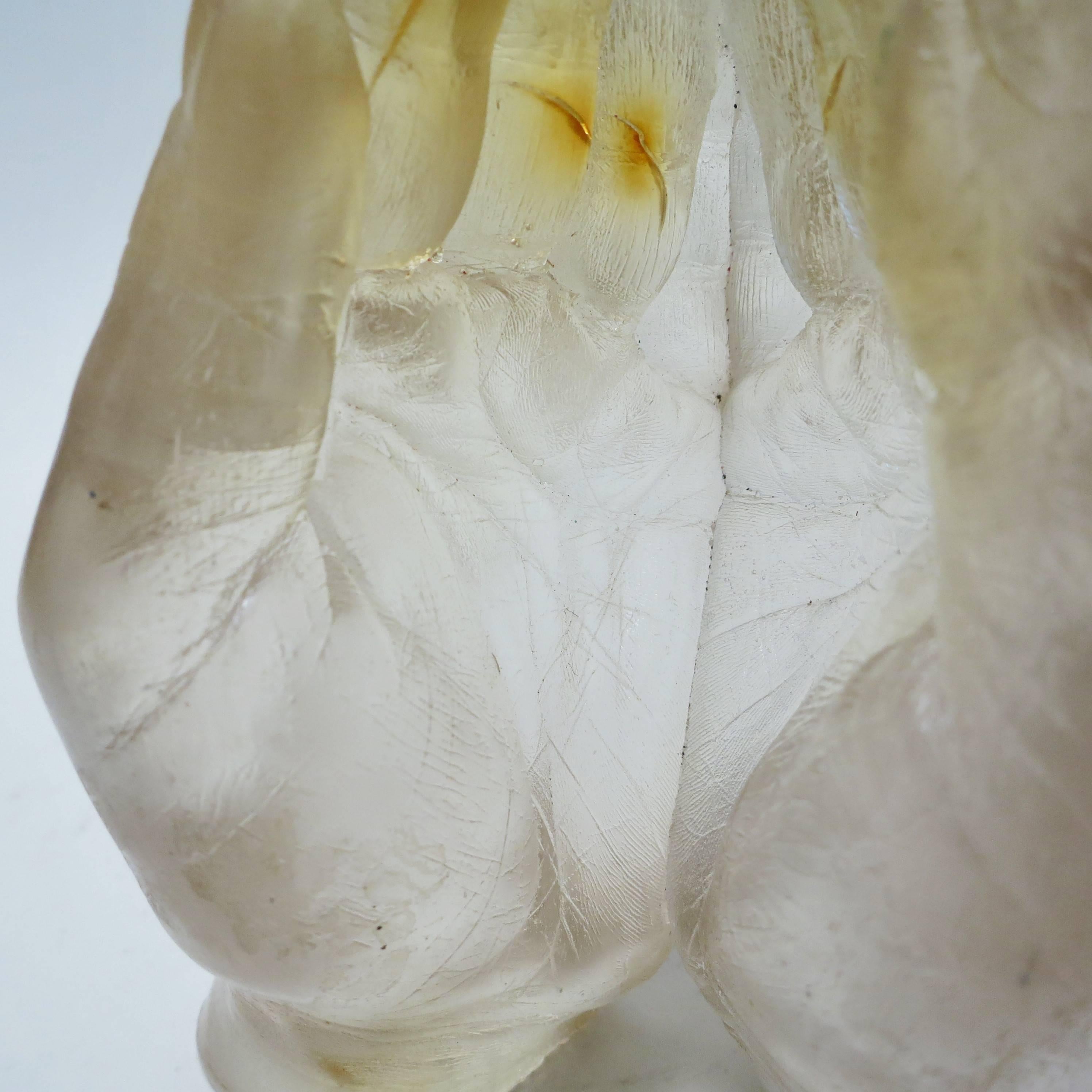 Mid-20th Century Sculpture Hands in Yellow Resin Attributed to Pierre Giraudon