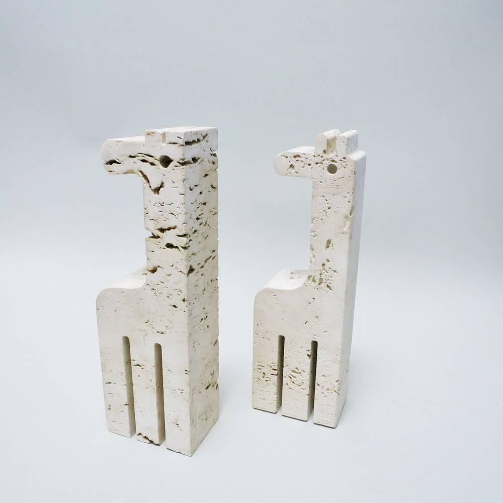 Mid-Century Modern Pair of Giraffe Bookends in Travertine by Fratelli Mannelli