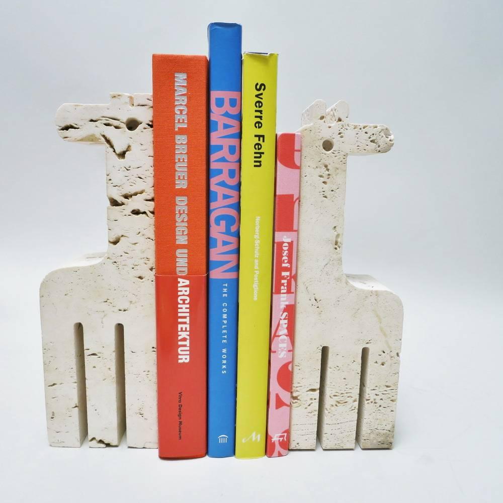 Pair of Giraffe Bookends in Travertine by Fratelli Mannelli 1
