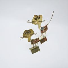 Set of Two Brutalist Cats Sculptures by French Artist Jarc
