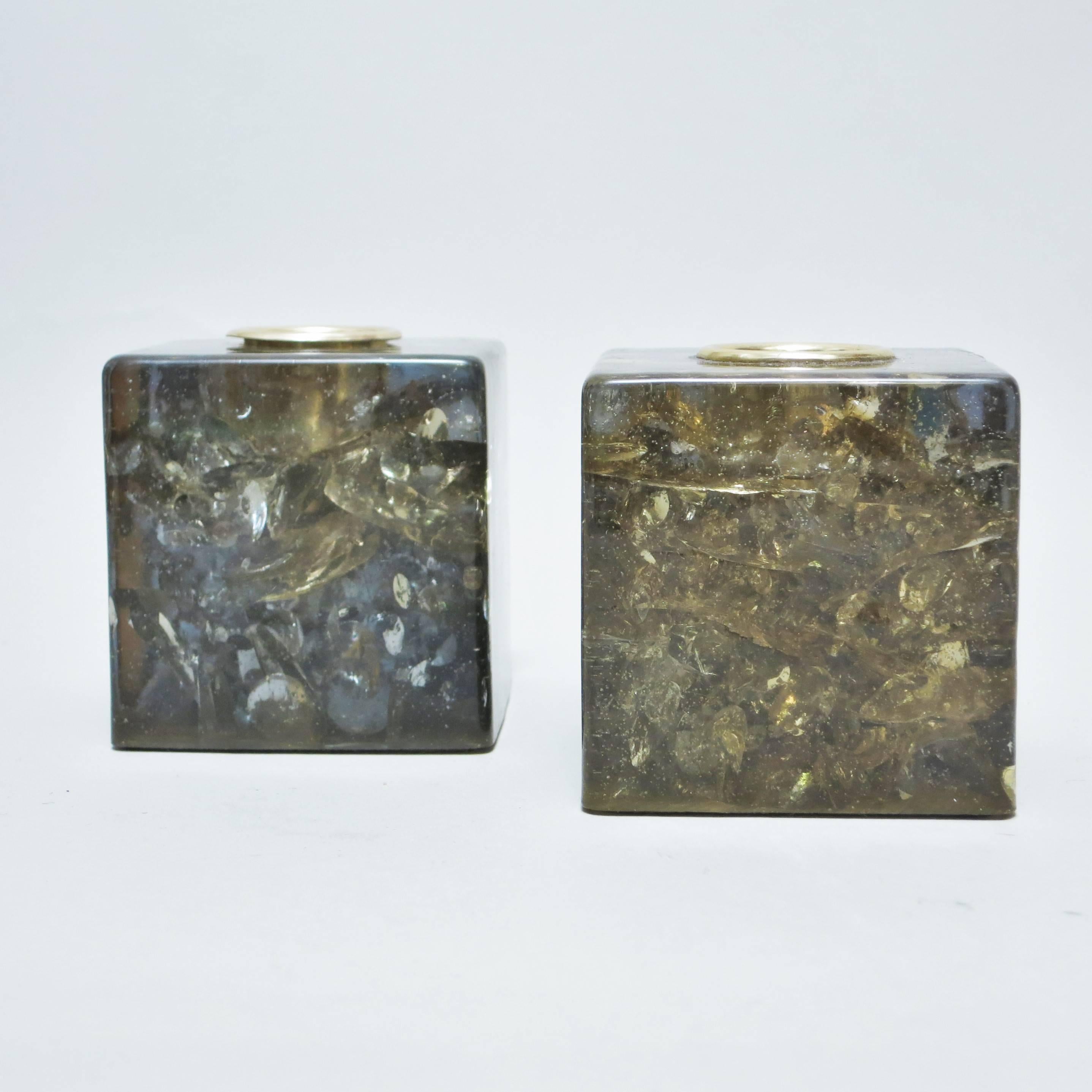 Mid-Century Modern Pair of Fractal Resin Candleholders Attributed to Giraudon