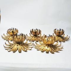 Set of Metal Gilt Flower Wall Lamps, 1970