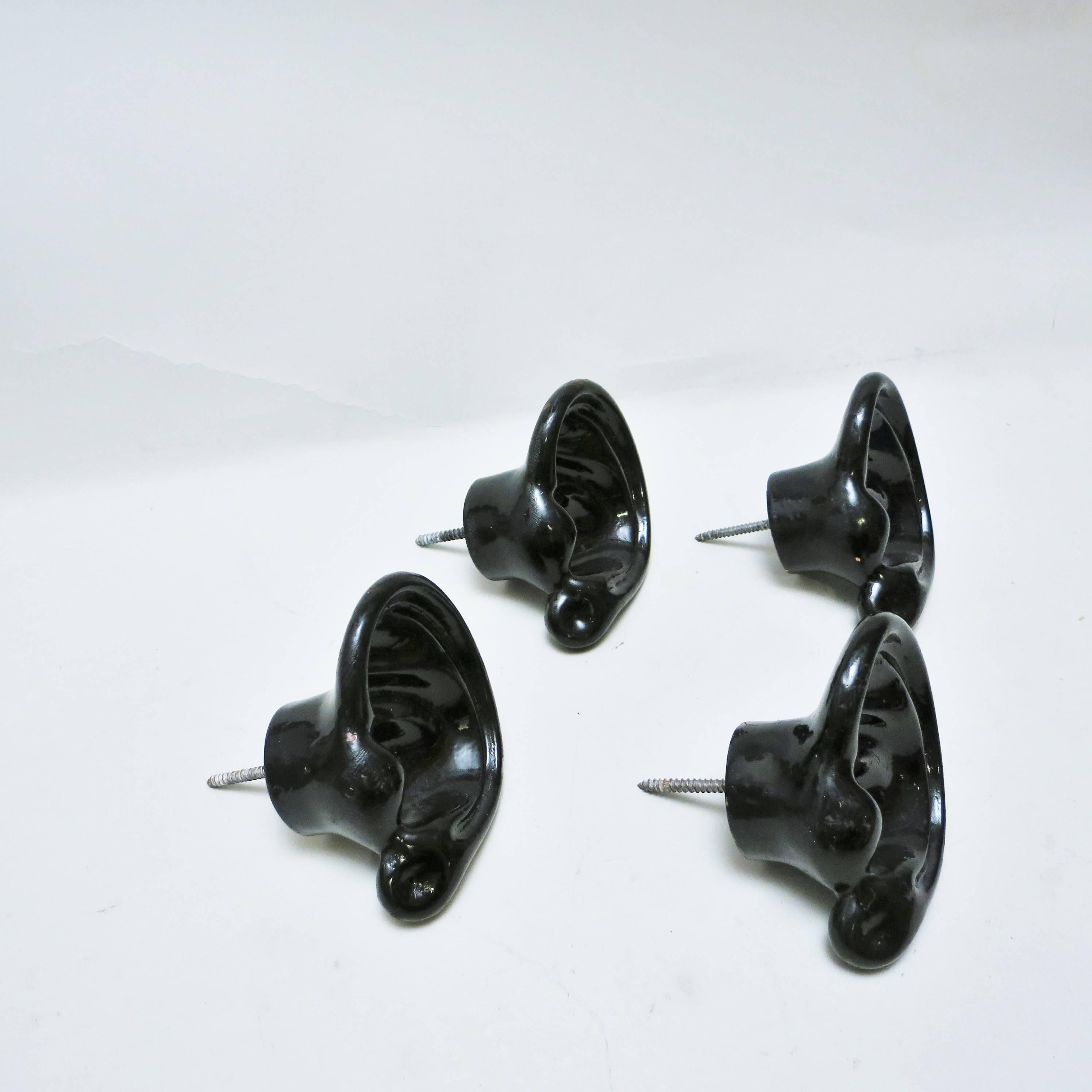 Set of 4 coat hangers Black ears made of resin lacquered in black circa 1970