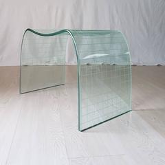 Limited Edition Italian Fiam Curved Crystal Glass Stool with Incisions, 1975
