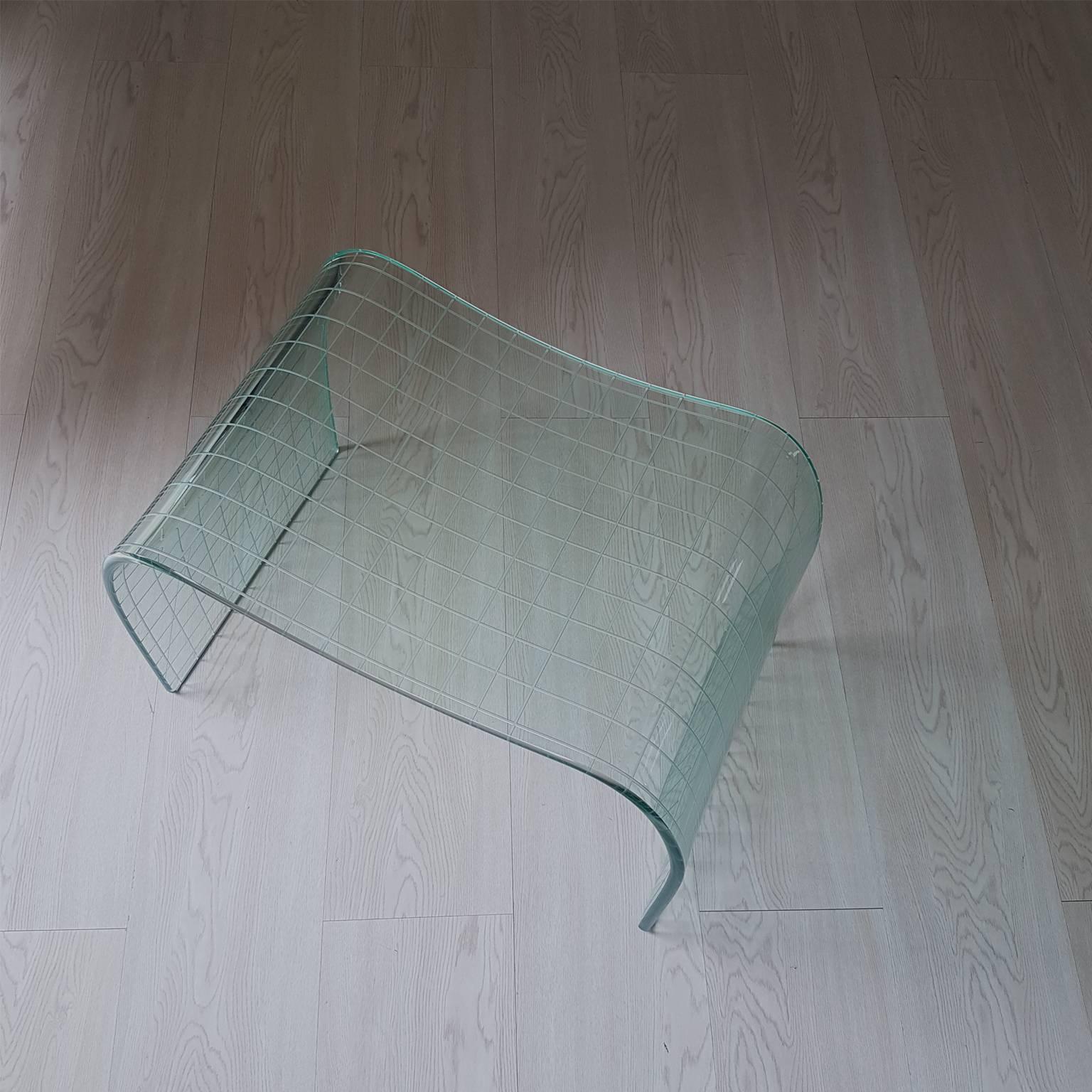 Post-Modern Limited Edition Italian Fiam Curved Crystal Glass Stool with Incisions, 1975 For Sale