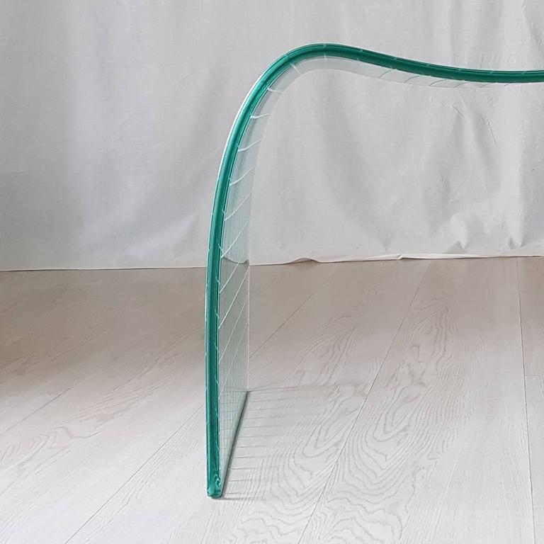 Limited Edition Italian Fiam Curved Crystal Glass Stool with Incisions, 1975 For Sale at 1stdibs