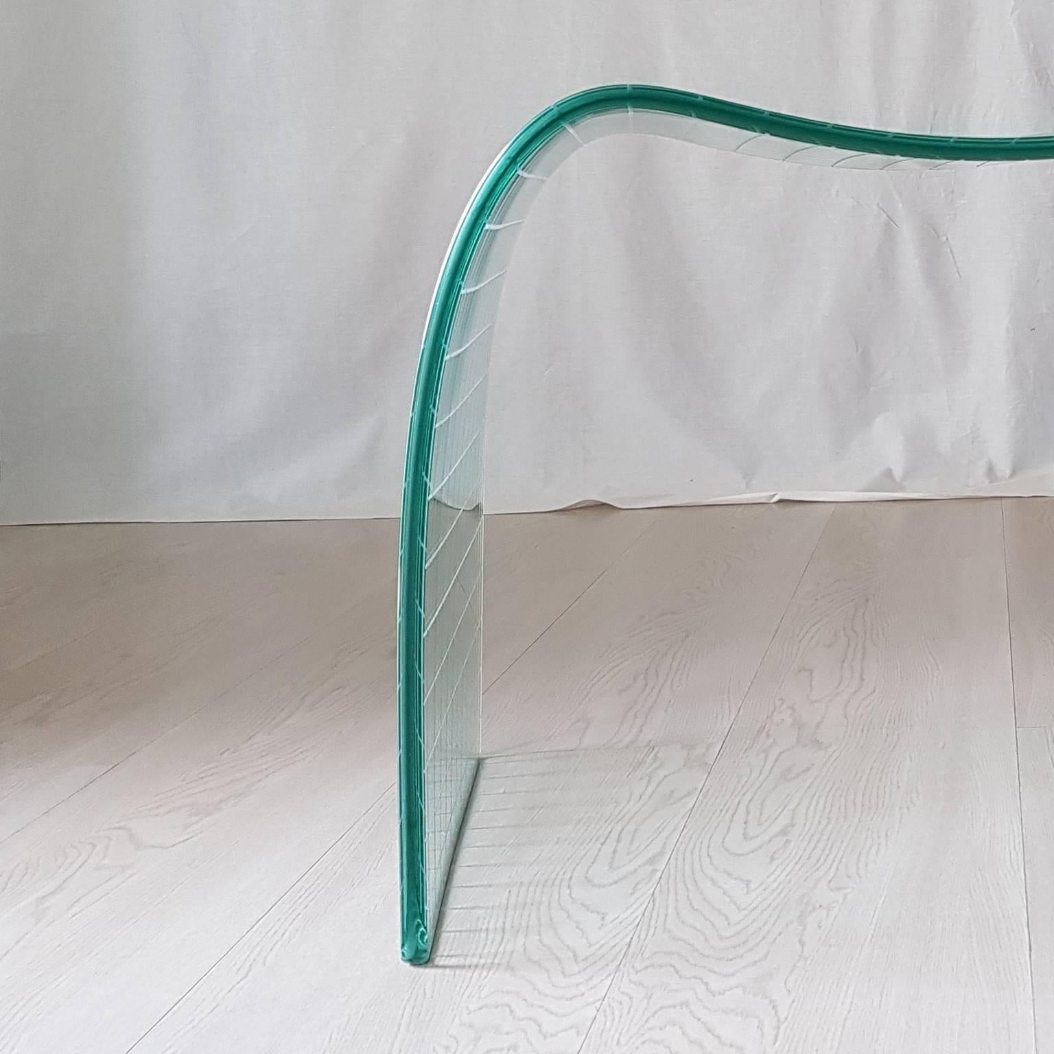 20th Century Limited Edition Italian Fiam Curved Crystal Glass Stool with Incisions, 1975 For Sale