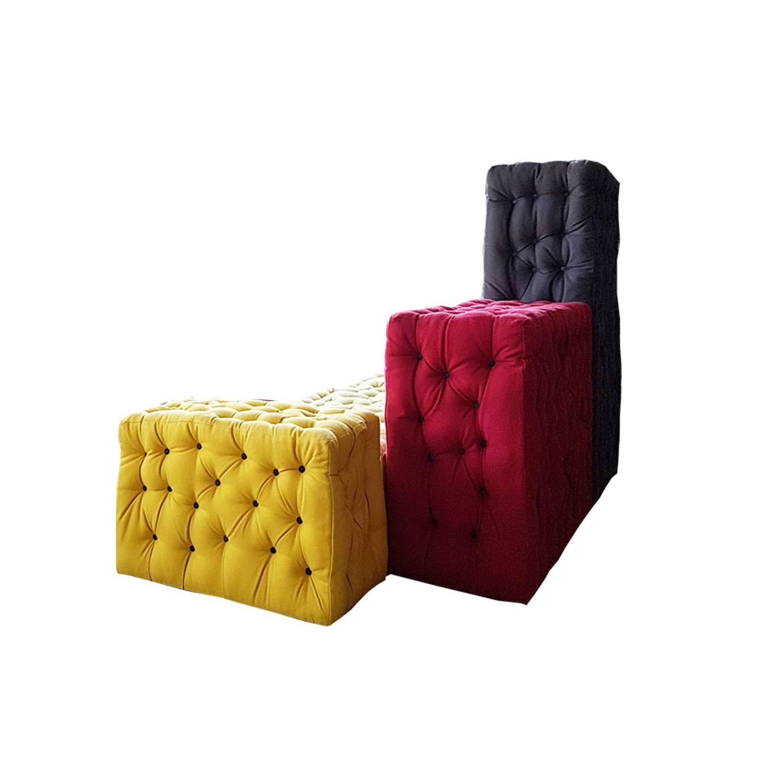 Contemporary Italian Sofa by Gaetano Pesce in Fabric Yellow Red Green Grey Brown 21st Century