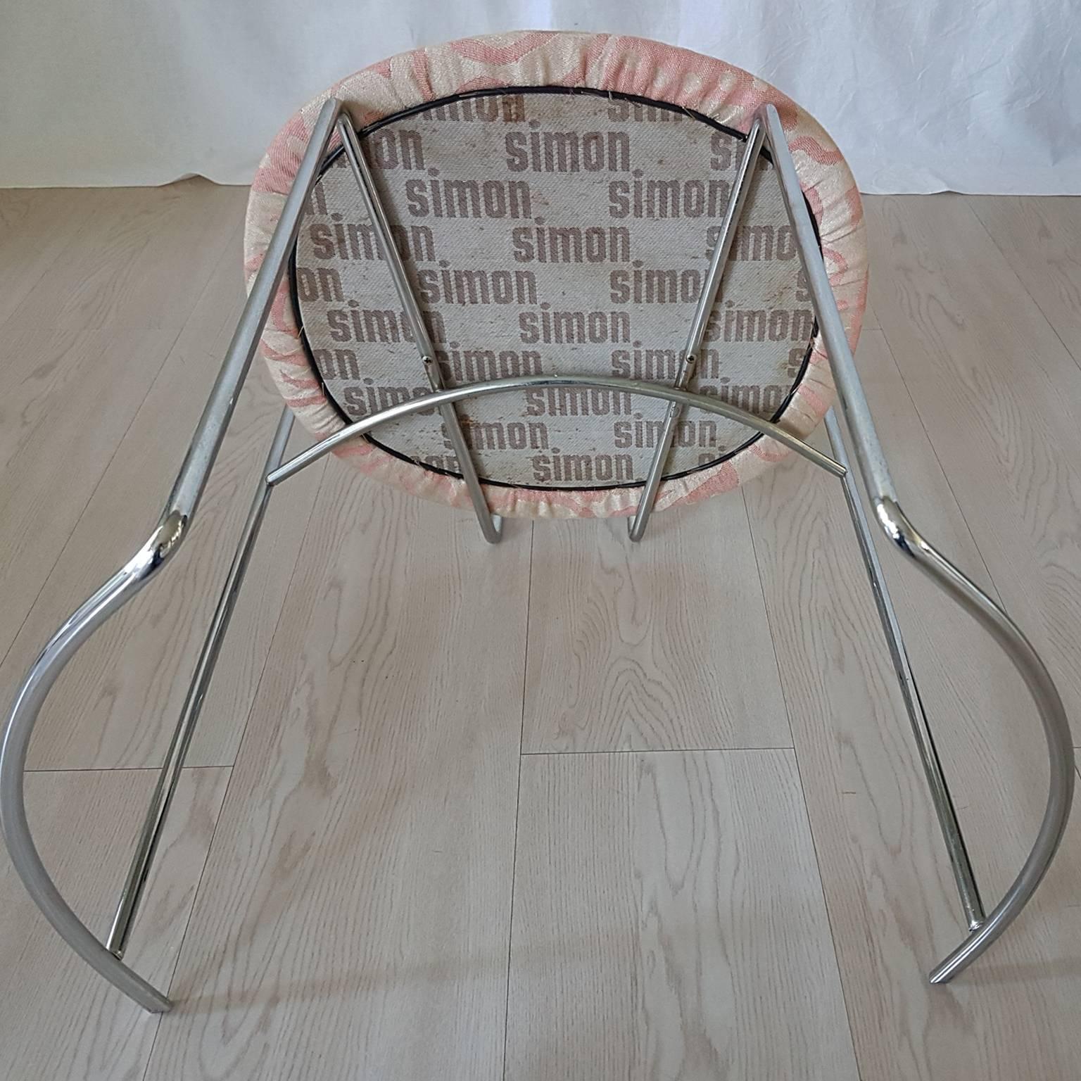 Minimalist Simon Kazuhide Takahama Steel Chair with Alessandro Mendini Pink Fabric Seat 