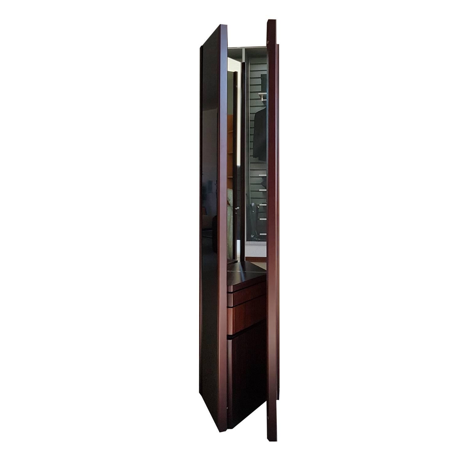 Post-Modern Simon Italian Black Laquered Wood, Dark Glass Vanities Table with Mobil Mirrors