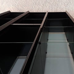Giotto Stoppino Italian Black Lacquered  Bookcase with Crystal Glass Shelves