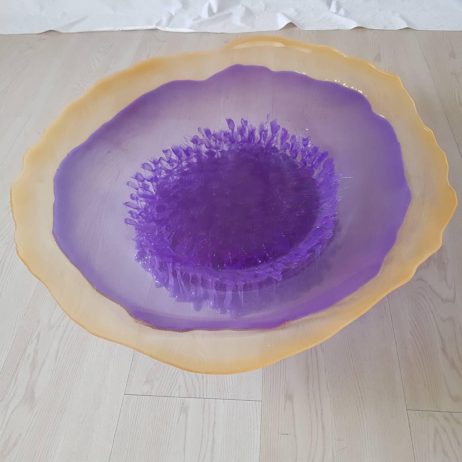 Gaetano Pesce Italian Contemporary Violet Polyurethane Bowl with Yellow Edge 3