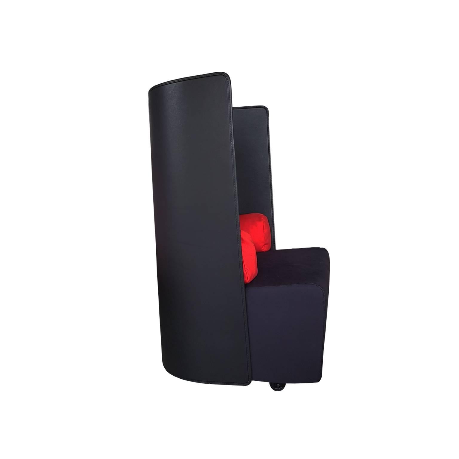 Post-Modern Vintage Armchair by Zanotta in Leather and Fabric Black / Red Late 20th Century