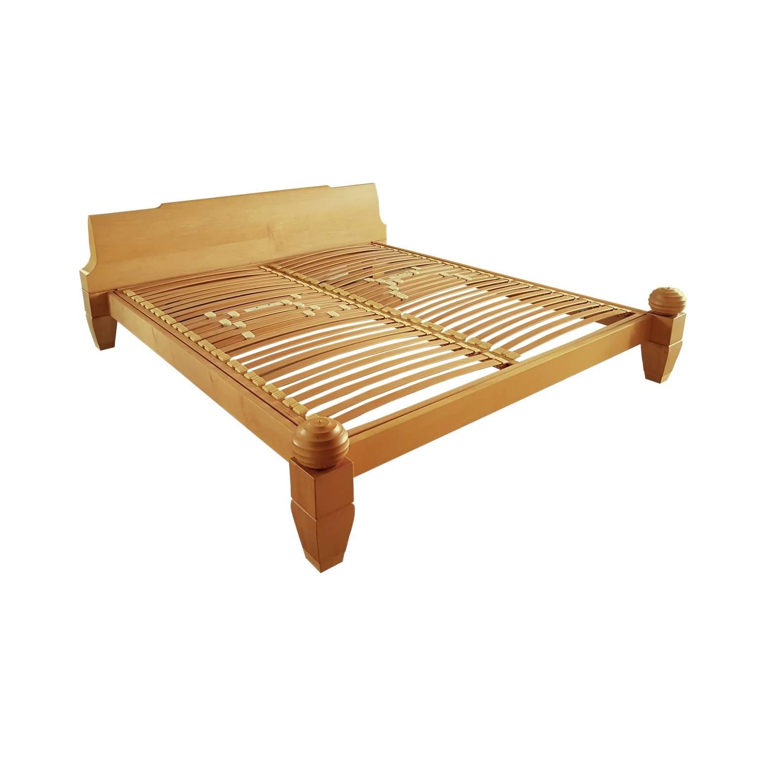 Wide Double Bed by Leon Krier in Solid Maple Wood, Italian, Late 20th Century 1