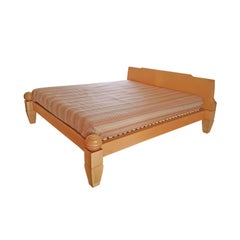 Vintage Wide Double Bed by Leon Krier in Solid Maple Wood, Italian, Late 20th Century