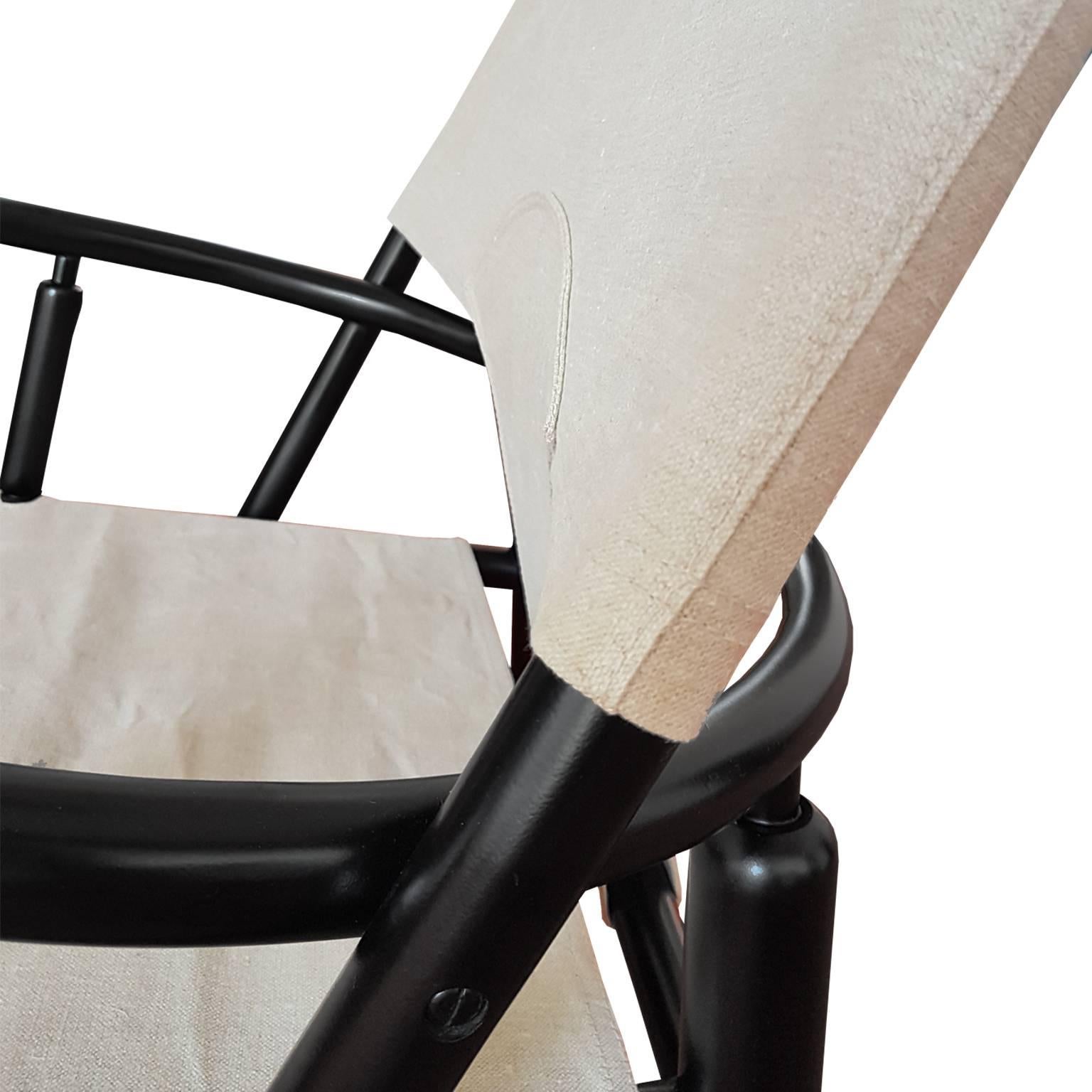 Danish Lounge Chair Curved Black Wood Beige Canvas Scandinavia Late 20th Centur 1