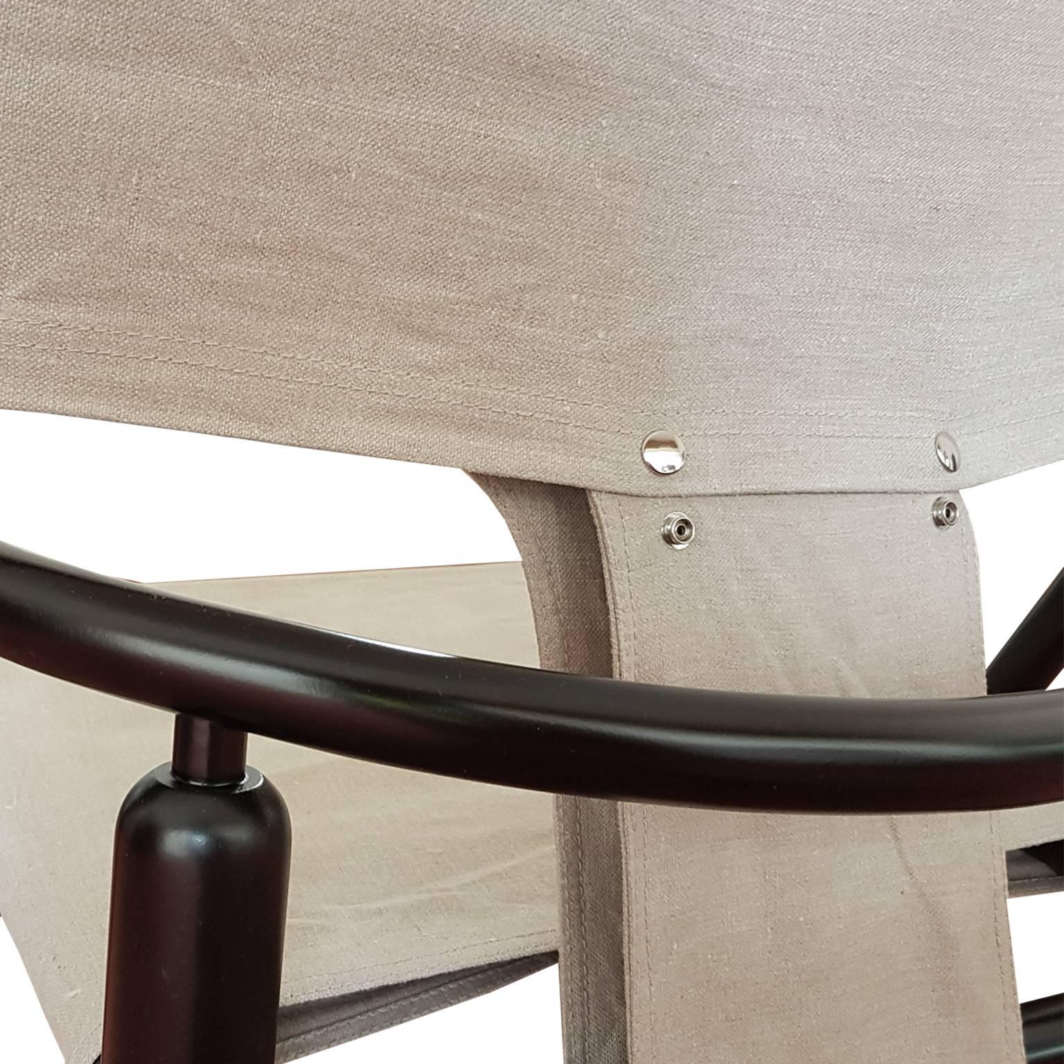 Danish Lounge Chair Curved Black Wood Beige Canvas Scandinavia Late 20th Centur 2