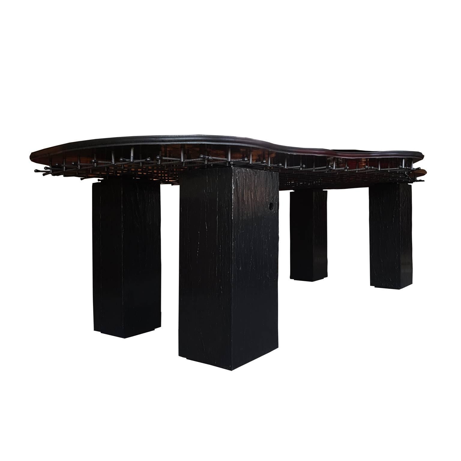 Post-Modern Gaetano Pesce Italian Wide Limited Edition Table with Resin Top and Wood Leg For Sale