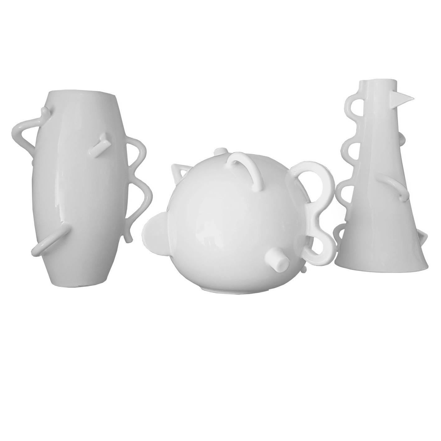 Italian Alessandro Mendini Glazed White Porcelain Vase, Late 20th Century, 1986, Zanotta