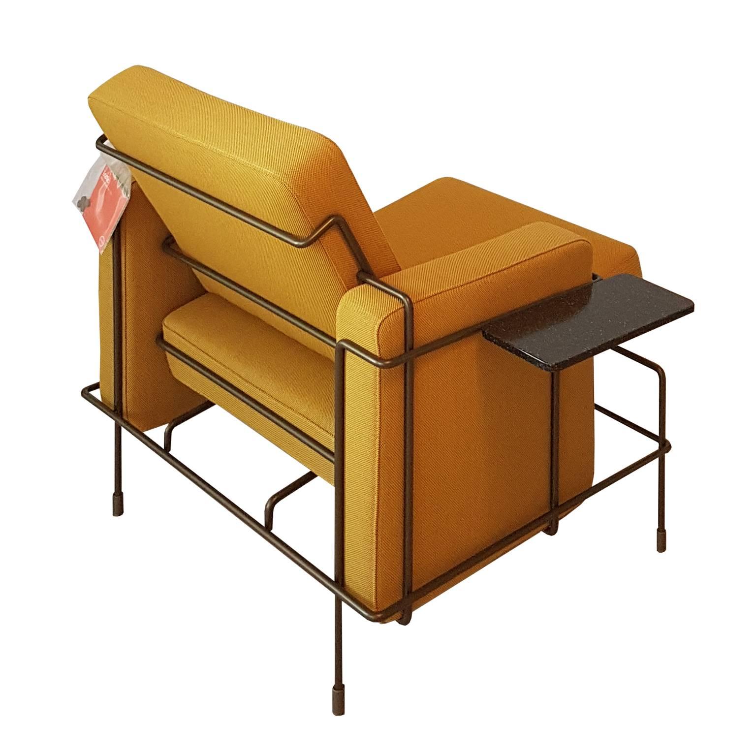 Other Konstantin Grcic Italian Yellow Fabric Armchair with Brown Steel Frame For Sale