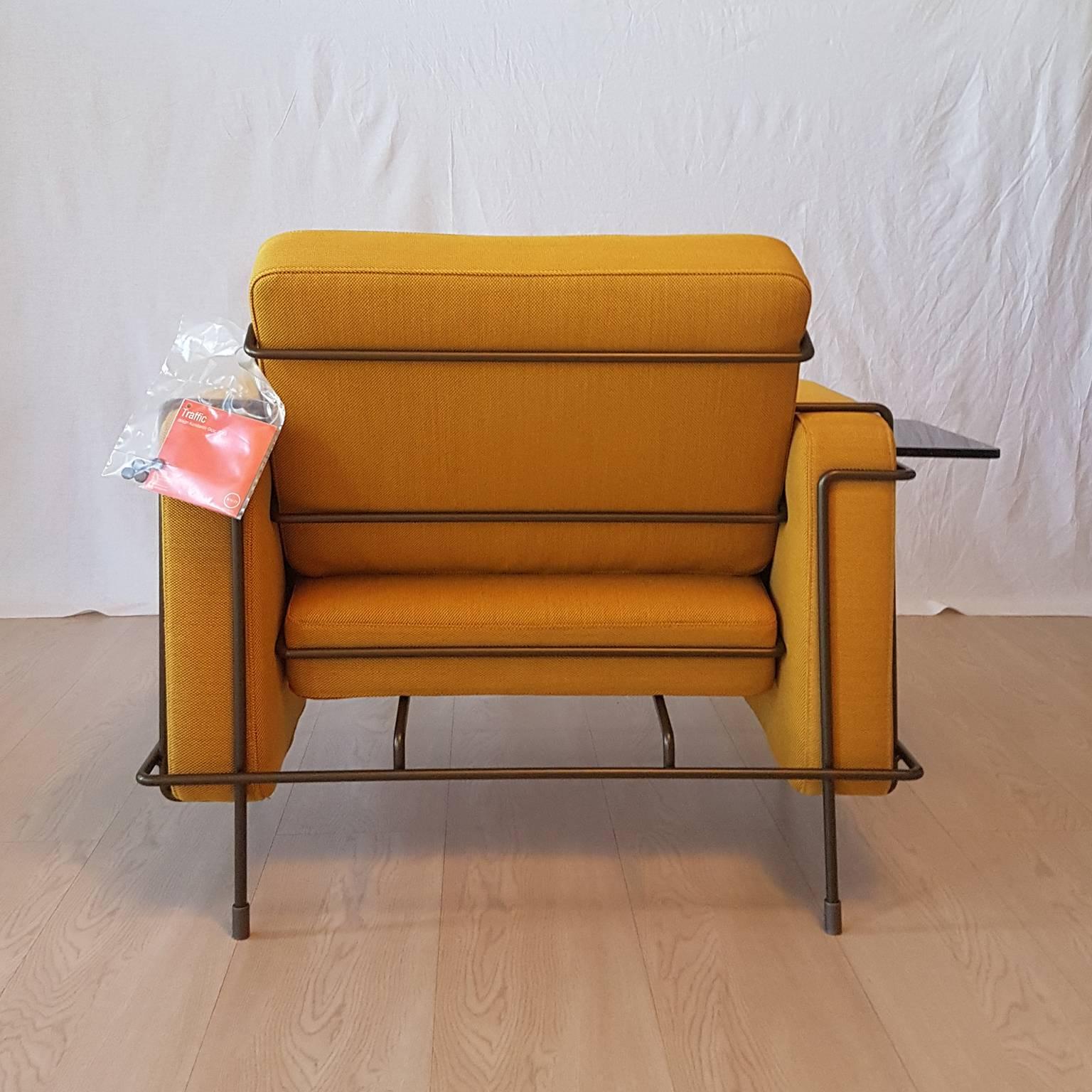 Painted Konstantin Grcic Italian Yellow Fabric Armchair with Brown Steel Frame For Sale