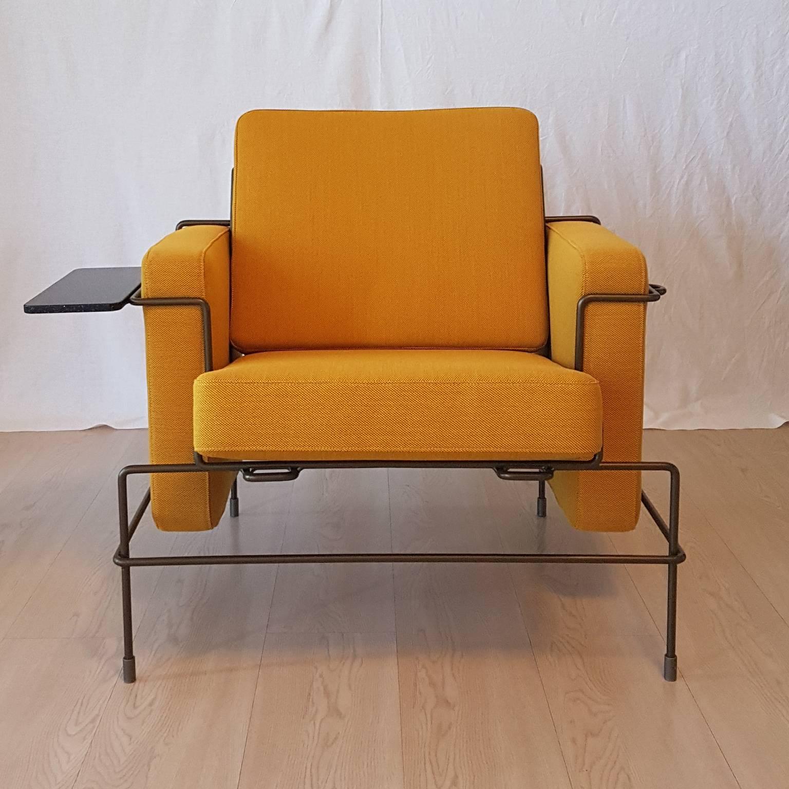 Konstantin Grcic Italian Yellow Fabric Armchair with Brown Steel Frame In Excellent Condition For Sale In Mornico al Serio ( BG), Lombardia