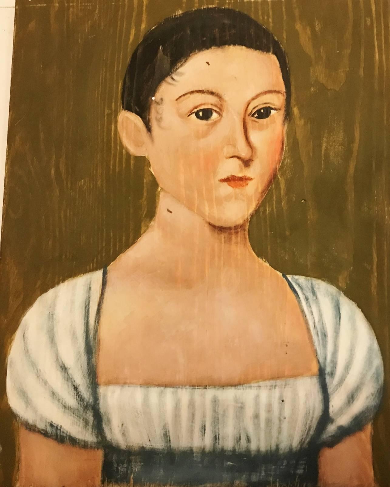 Hand-Painted Acrylic Portraits on Wood In Distressed Condition For Sale In New York, NY