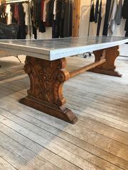 Zinc Top Table on Ornate Carved Wood Base
