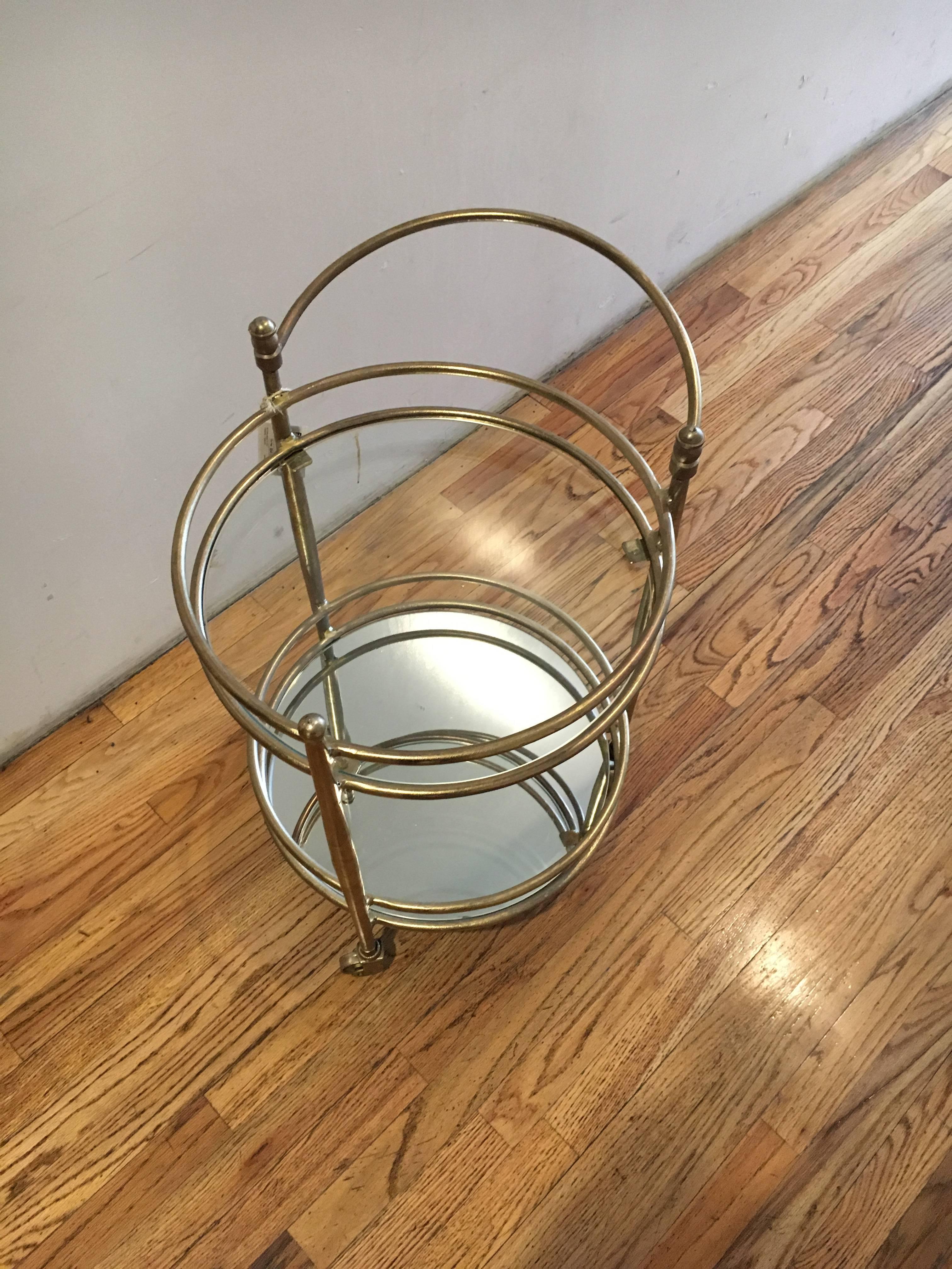 Holloway Brass Bar Cart with Mirror Shelves In Good Condition In New York, NY