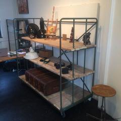 Vintage Industrial Warehouse Cart with Shelves