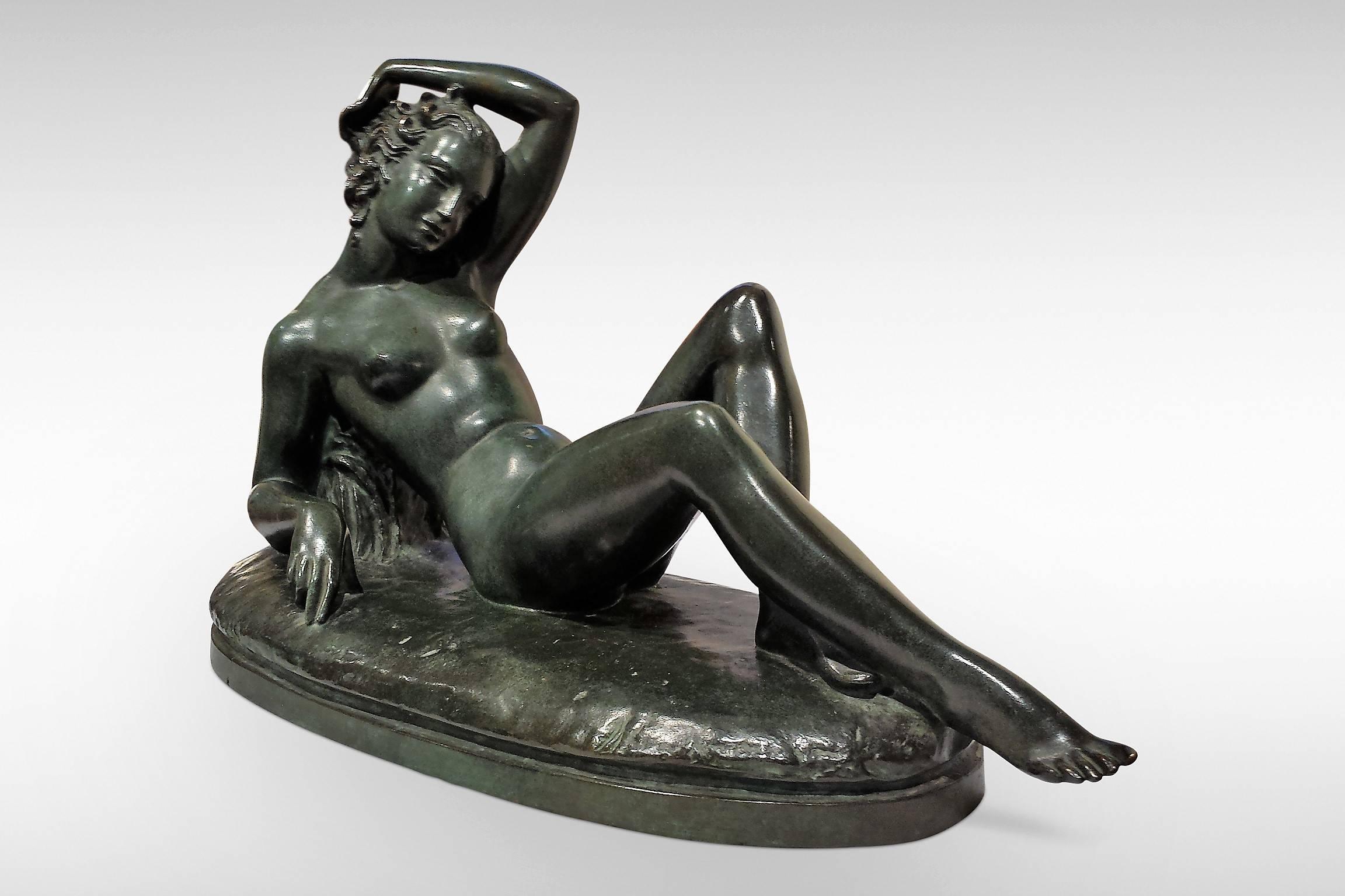 20th Century 'Nu Couche', an Art Deco Bronze by E Montag For Sale