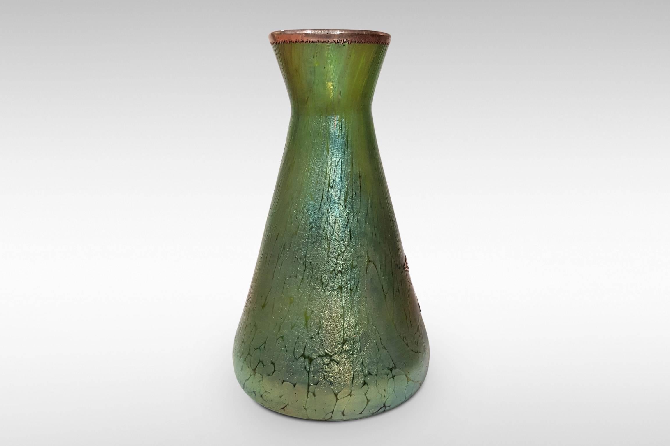 Austrian Art Nouveau/Secessionist Silvered Iridescent Glass Vase Attributed to Loetz For Sale