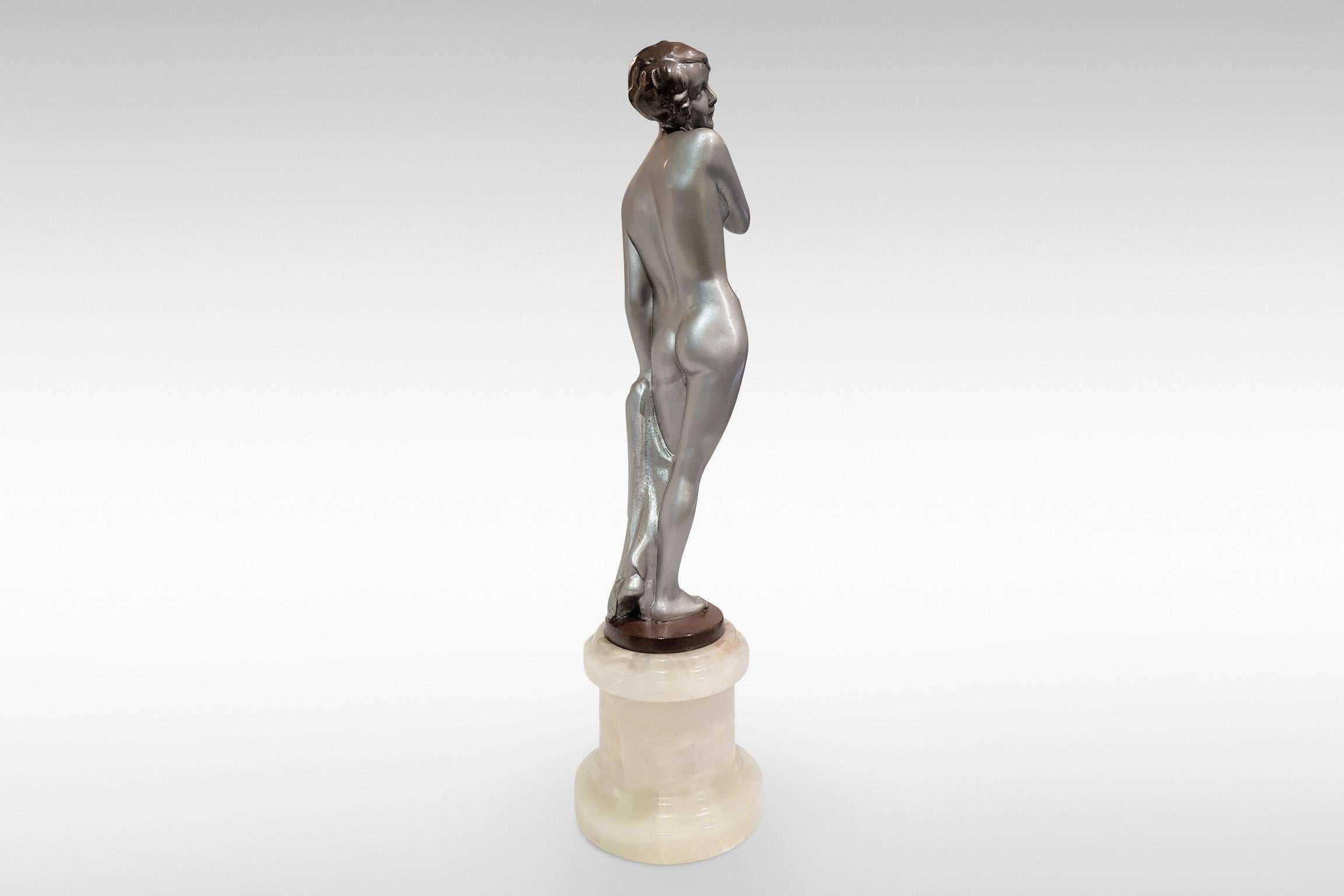 Silvered 'Bridgitte' by Josef Lorenzl, an Art Deco Figurine For Sale