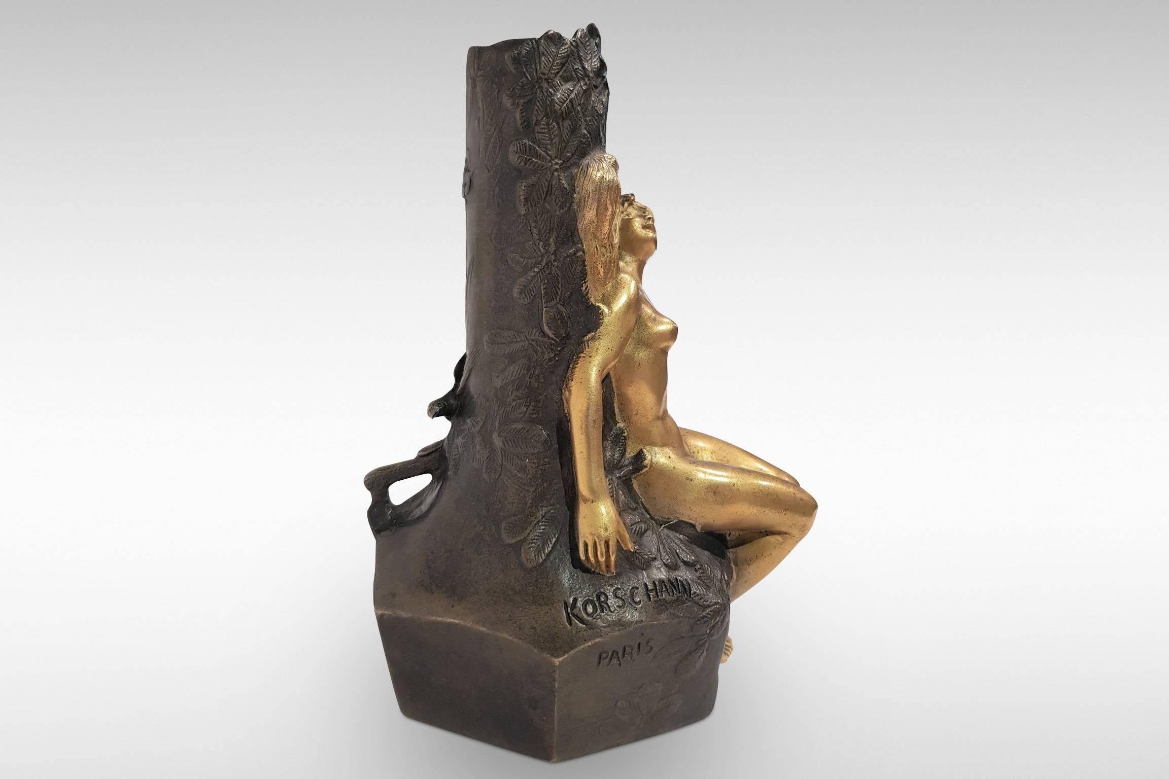 Gilt 'Fee Des Bois', an Art Nouveau Bronze Sculpture by Charles Korschann For Sale