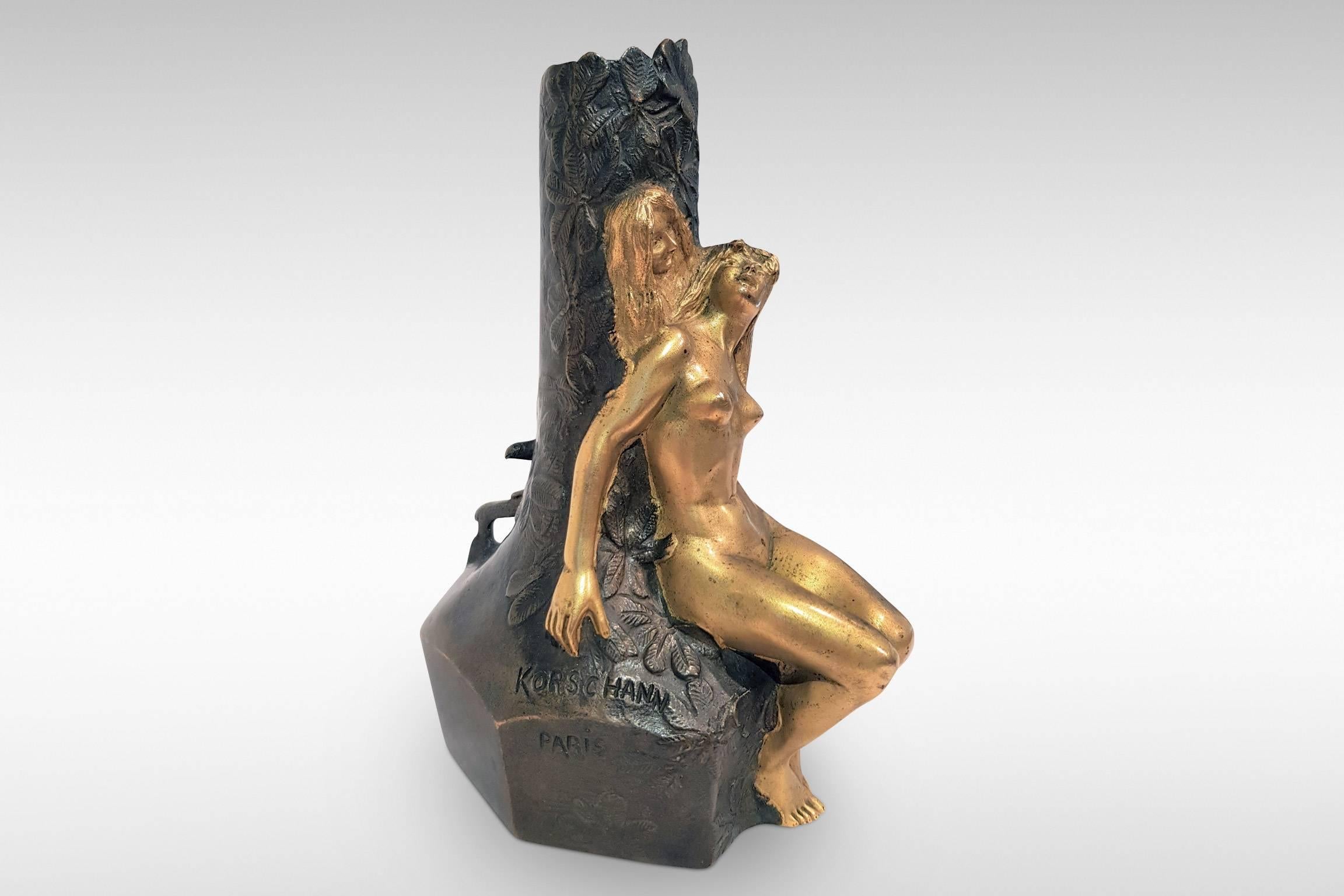 French 'Fee Des Bois', an Art Nouveau Bronze Sculpture by Charles Korschann For Sale