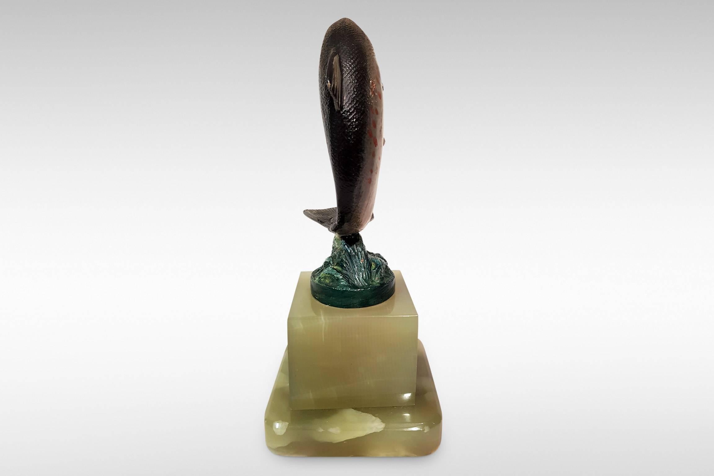 'Leaping Trout', a Cold-Painted Bronze by Franz Bergman In Excellent Condition In Kent, GB